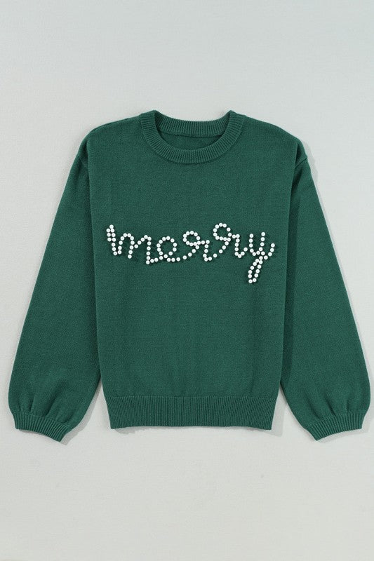 Christmas Merry Pearl Beaded Sweater