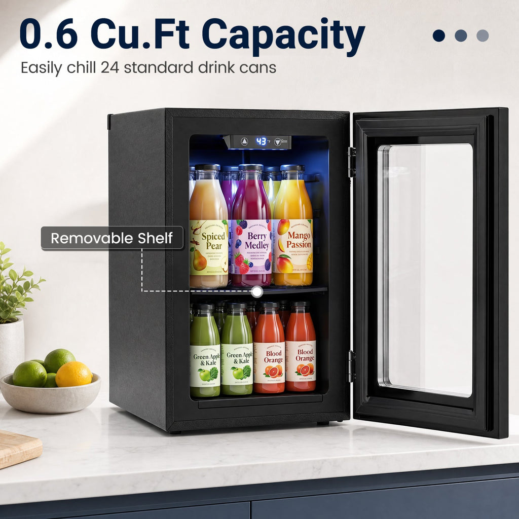 Beverage Refrigerator 0.6 Cu Ft 24 Can Countertop Mini Fridge