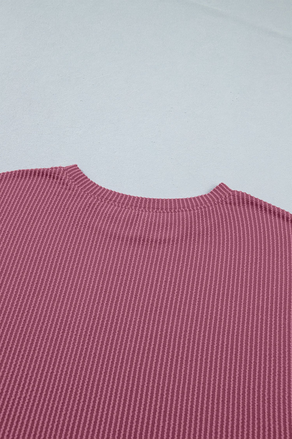 Pitaya Pink Twisted Ribbed Loose Tee Drawstring Elastic Waist 2pcs Short Set