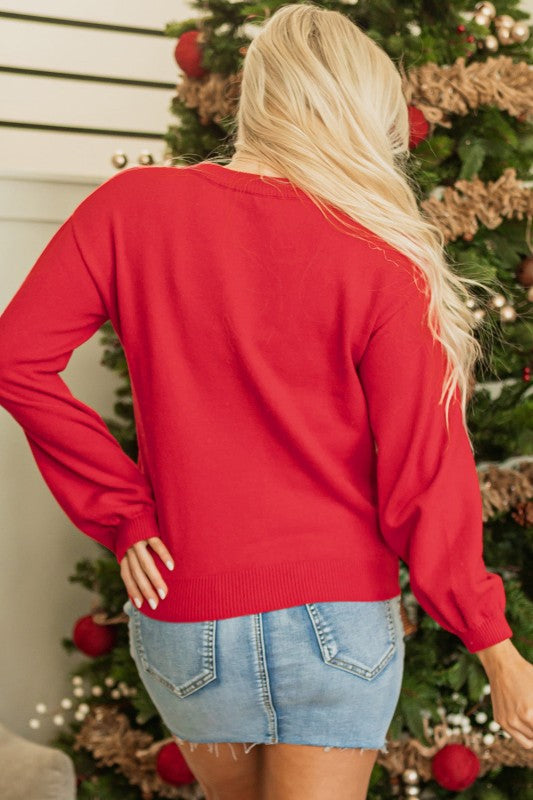 Christmas Merry Pearl Beaded Sweater