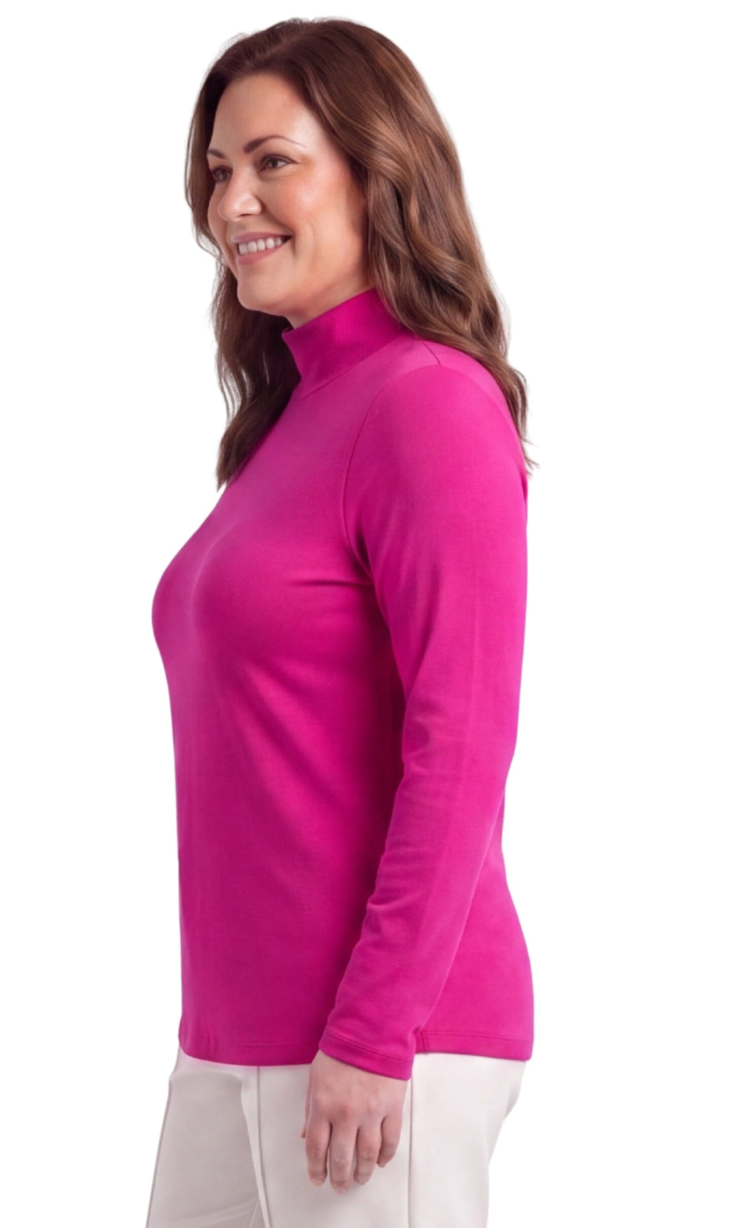 Women's Long Sleeve Mock Neck Top — Lightweight Cotton Blend