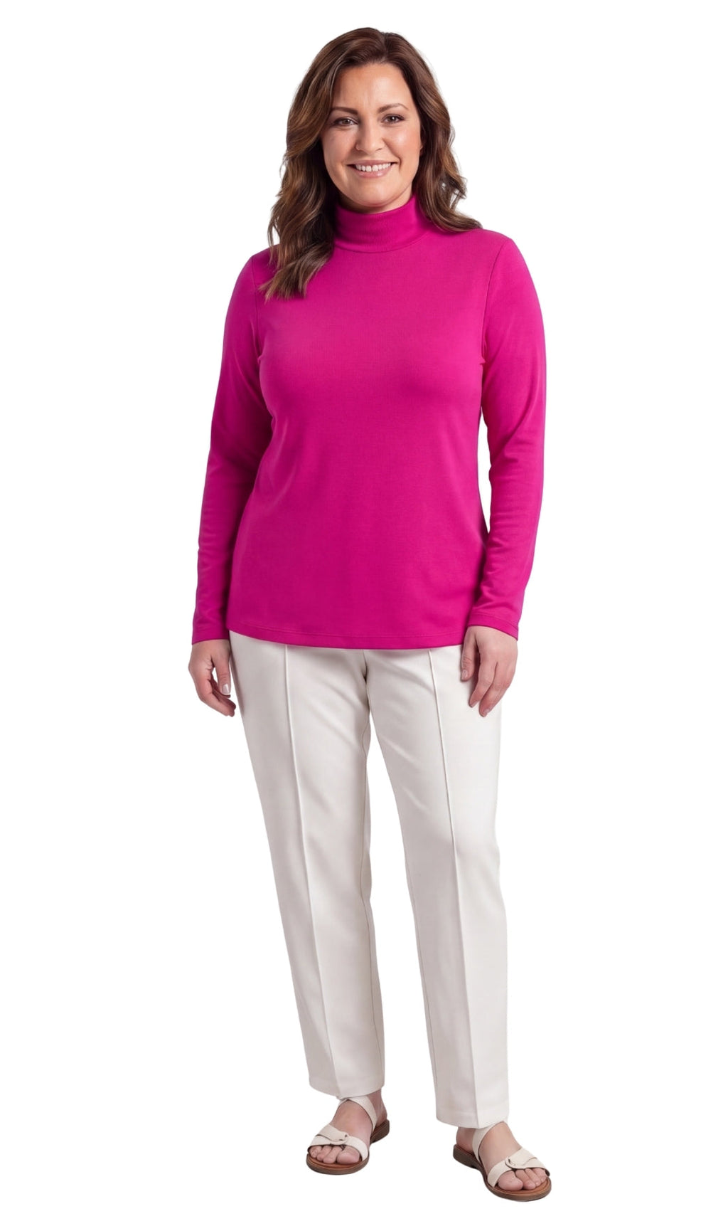 Women's Long Sleeve Mock Neck Top — Lightweight Cotton Blend