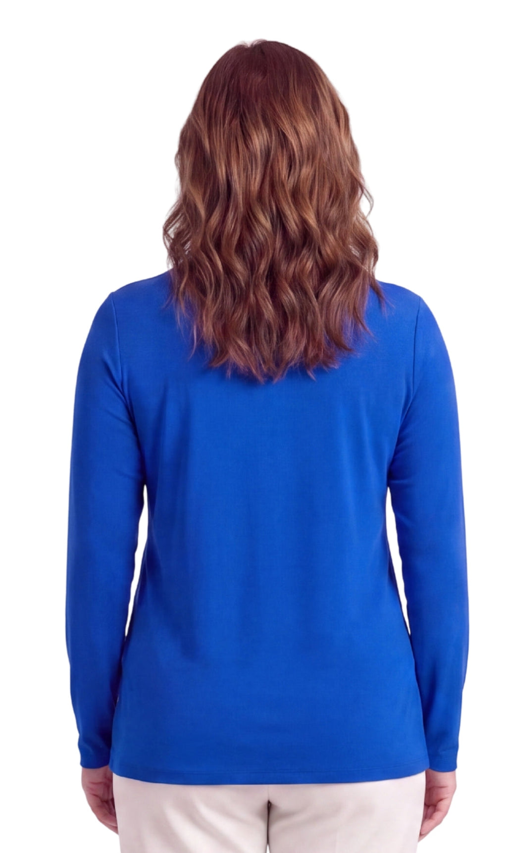 Women's Long Sleeve Mock Neck Top — Lightweight Cotton Blend