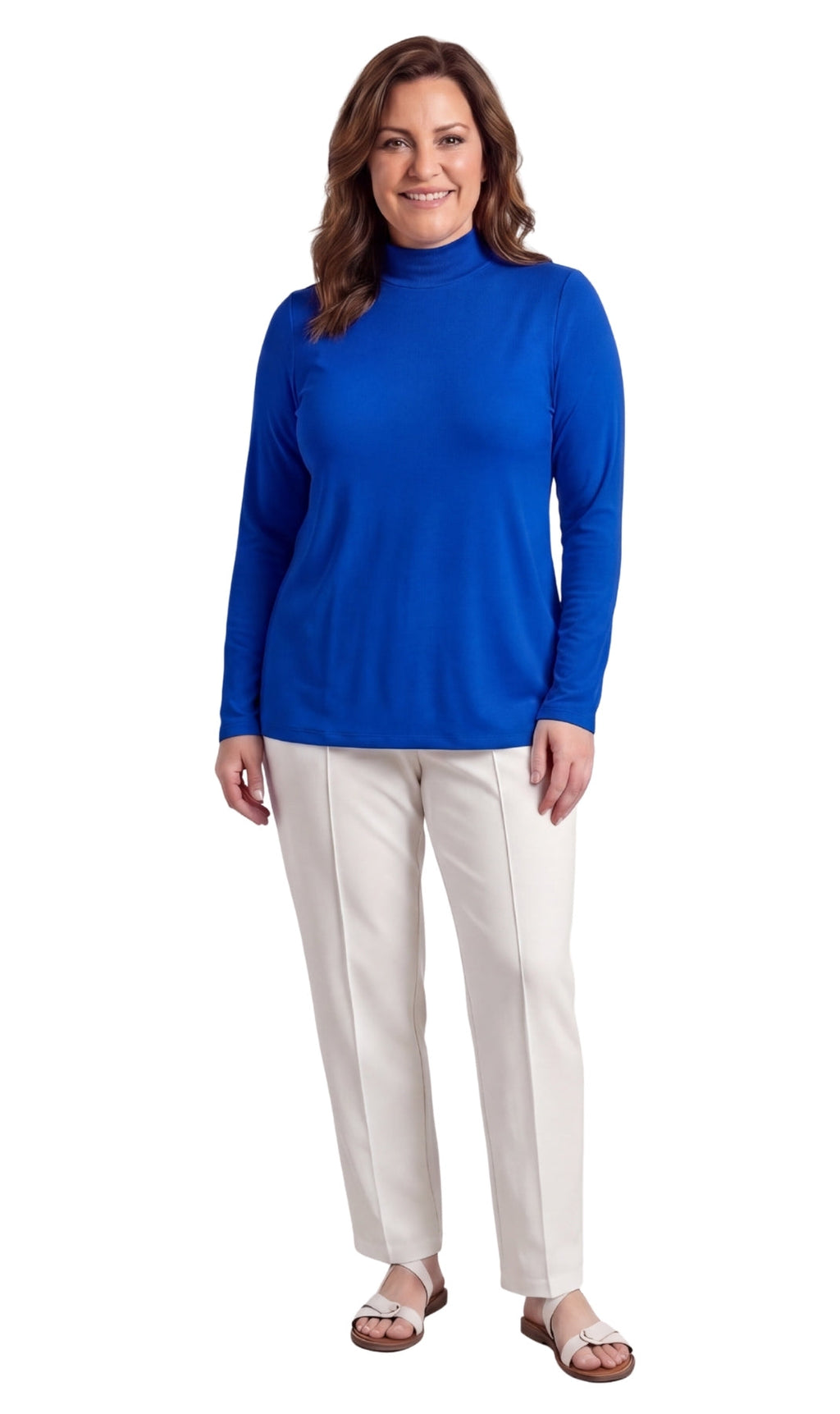Women's Long Sleeve Mock Neck Top — Lightweight Cotton Blend