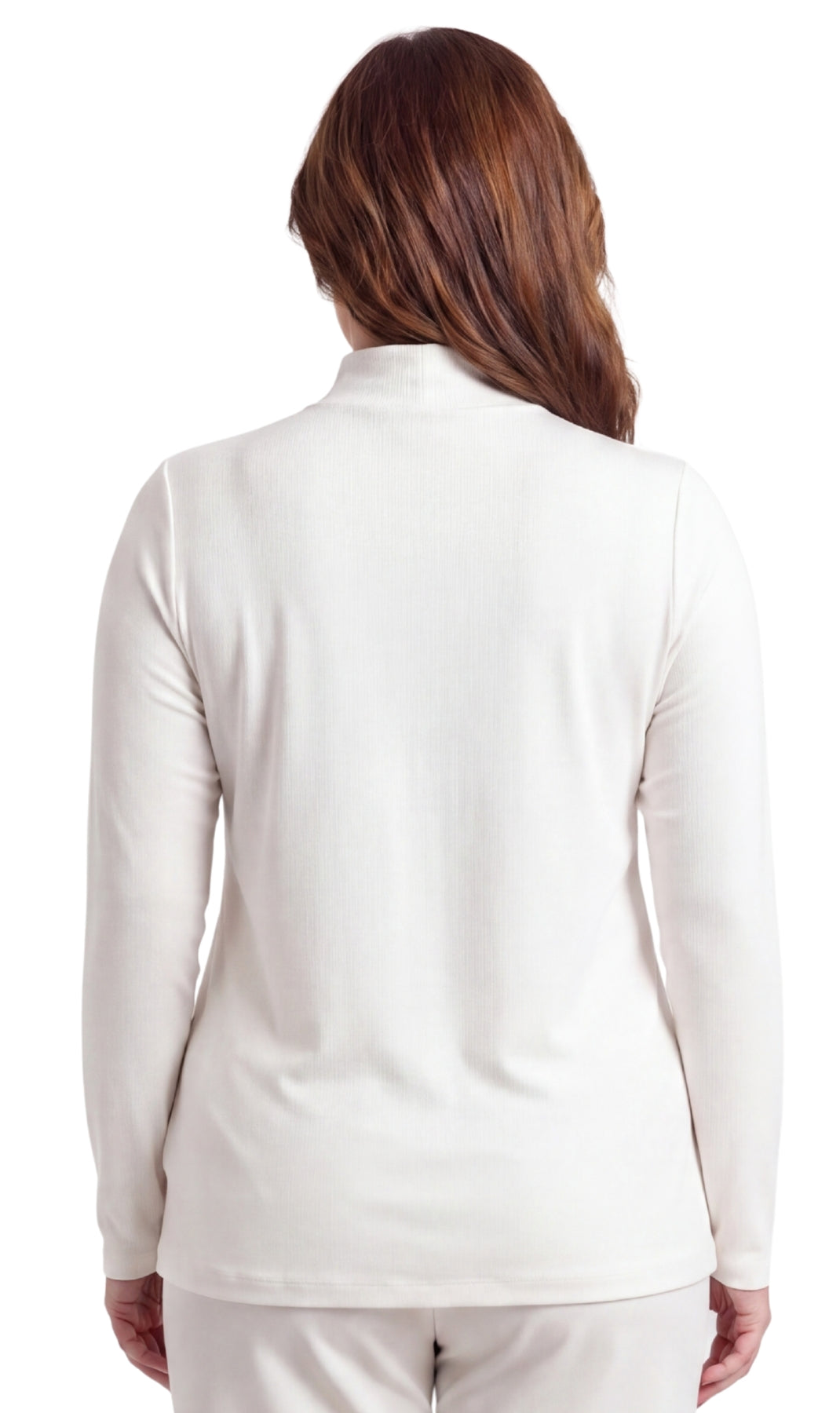 Women's Long Sleeve Mock Neck Top — Lightweight Cotton Blend