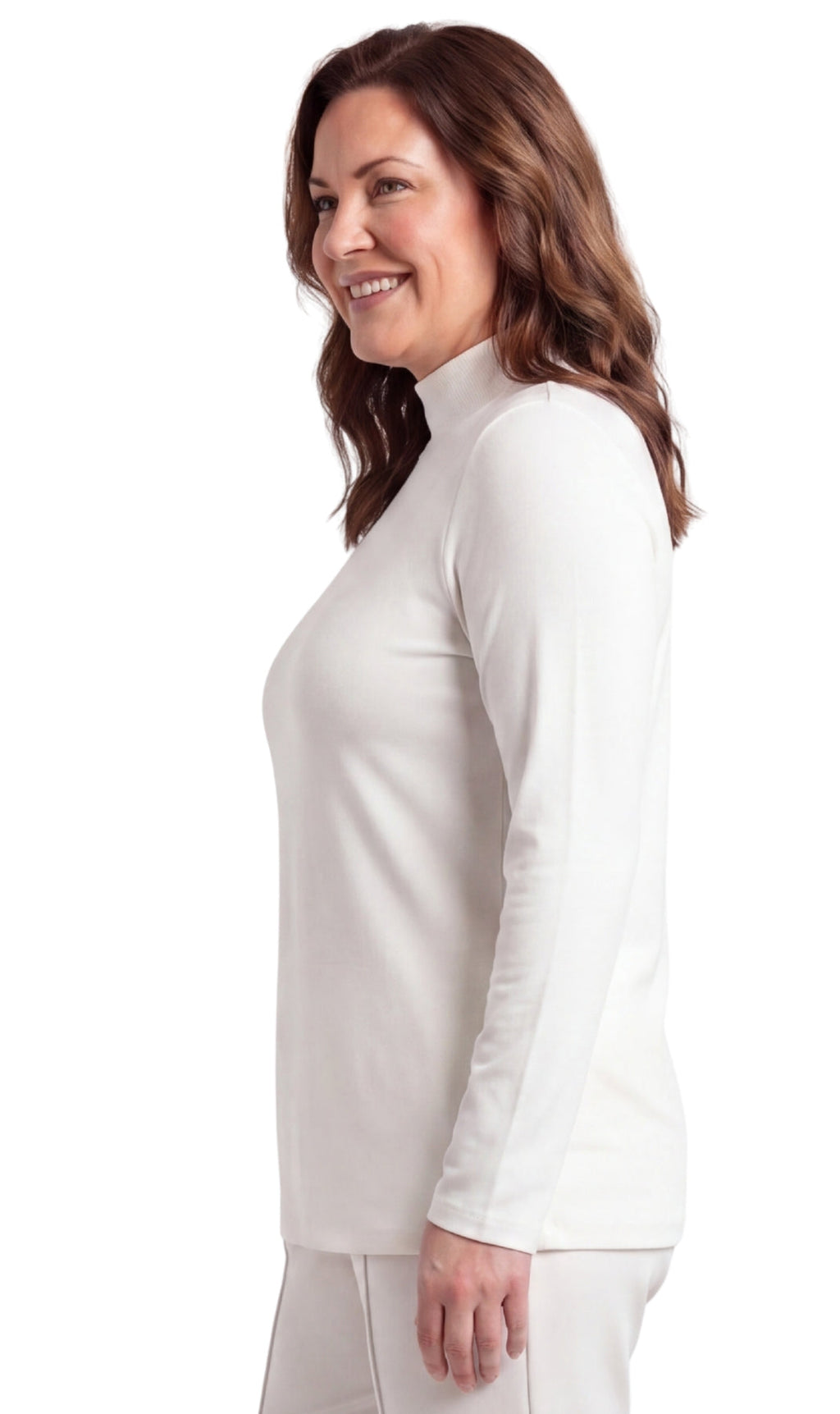 Women's Long Sleeve Mock Neck Top — Lightweight Cotton Blend