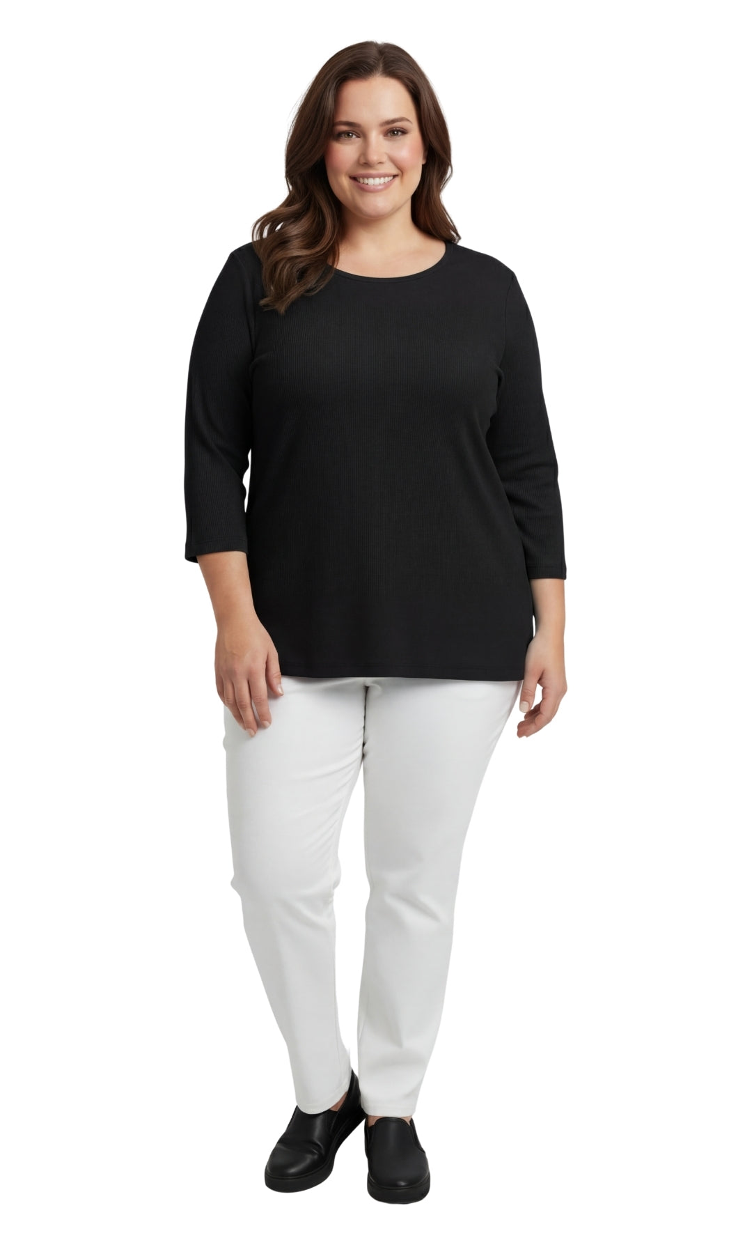 Women's 3/4 Sleeve Ribbed Crew Neck Cotton Top
