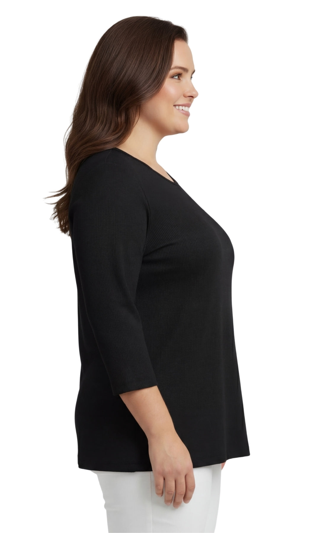 Women's 3/4 Sleeve Ribbed Crew Neck Cotton Top