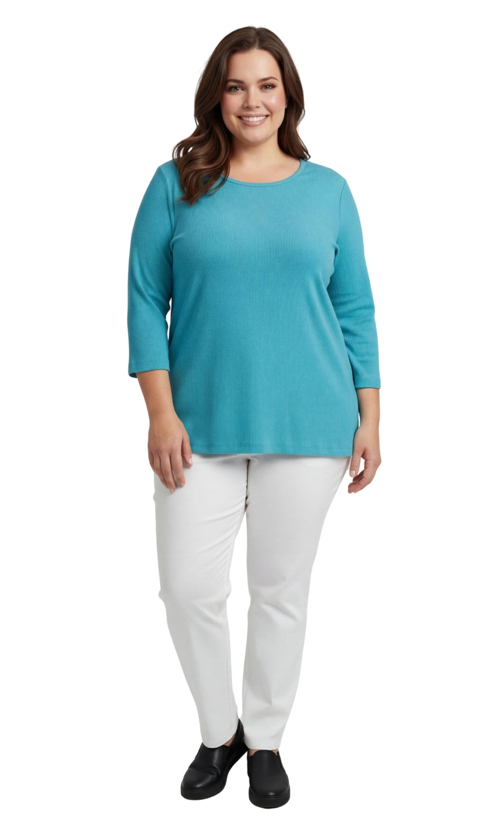 Women's 3/4 Sleeve Ribbed Crew Neck Cotton Top