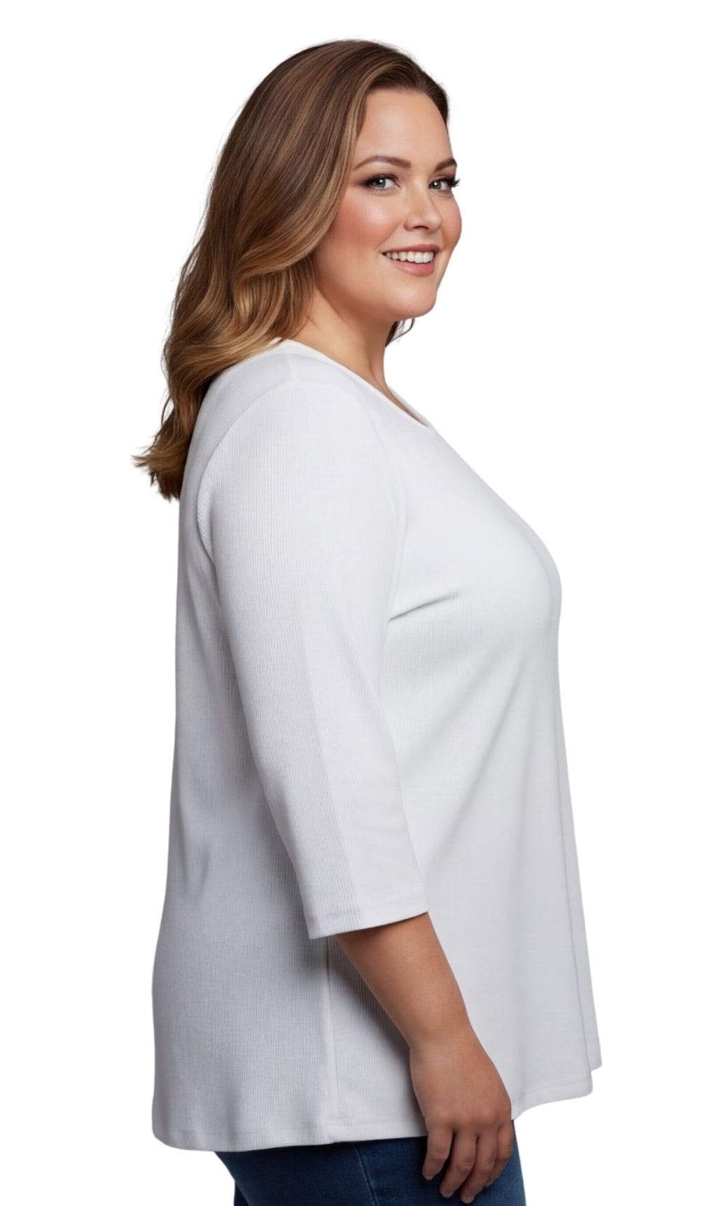 Women's 3/4 Sleeve Ribbed Crew Neck Cotton Top