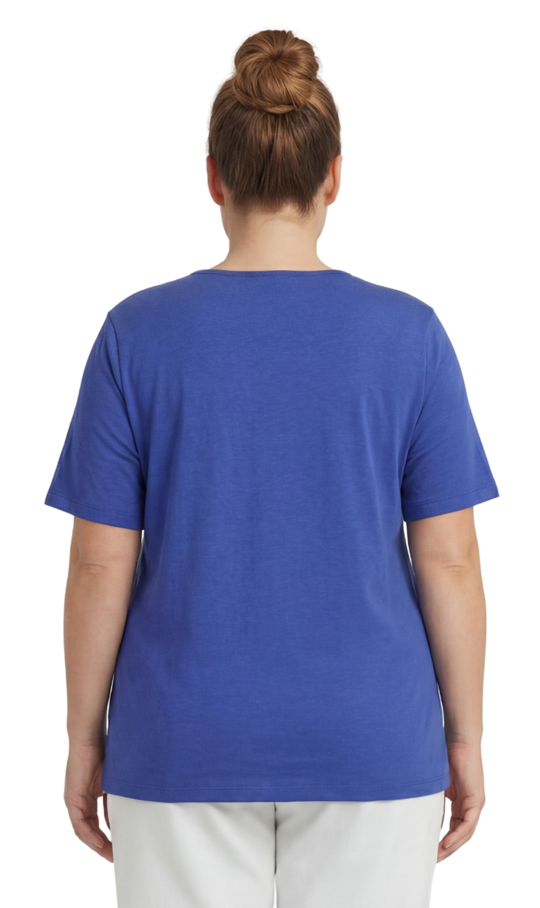 Women's Scalloped Neckline Embellished Short Sleeve Tee
