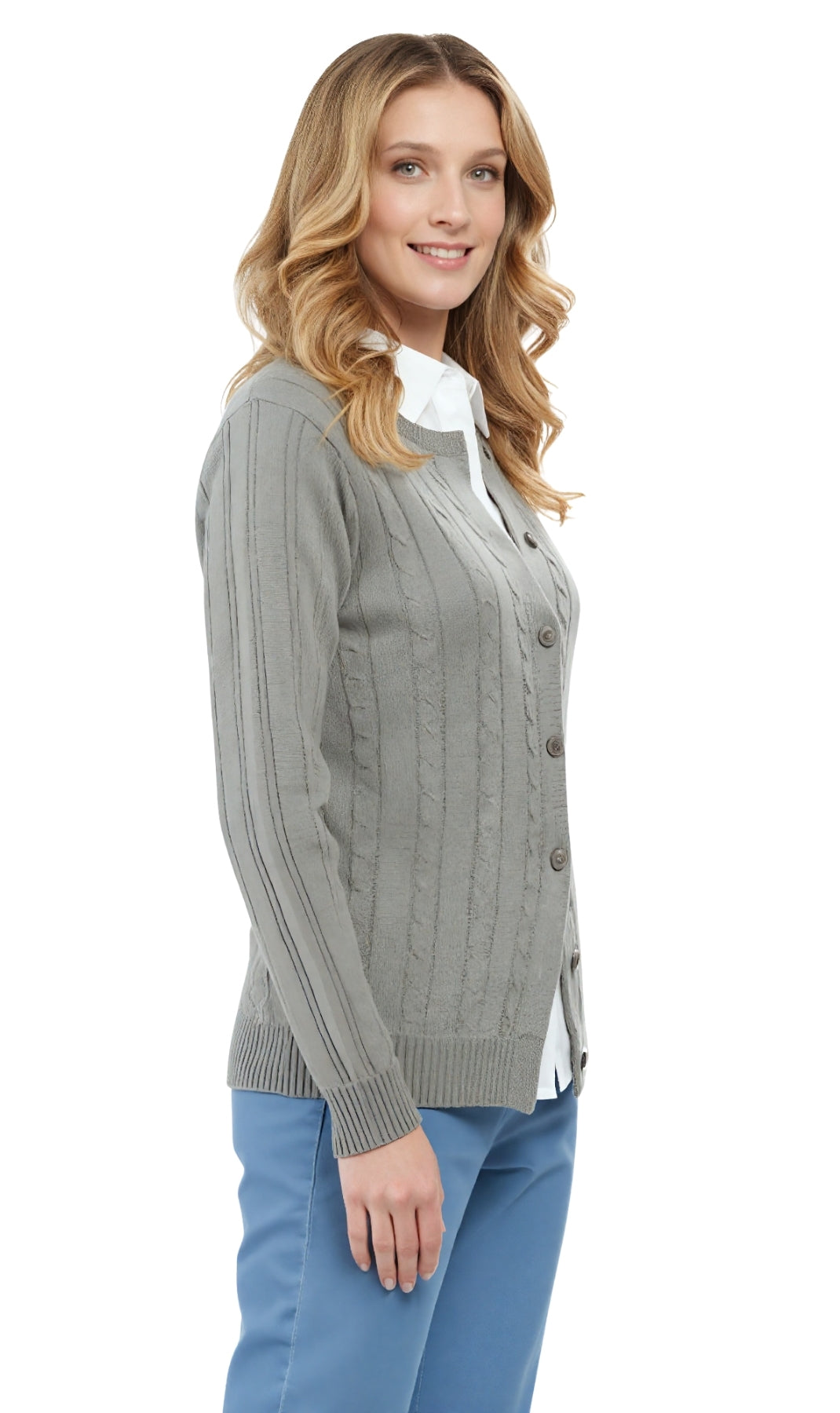 Women's Classic Button Front Cable Knit Cardigan — Soft Acrylic
