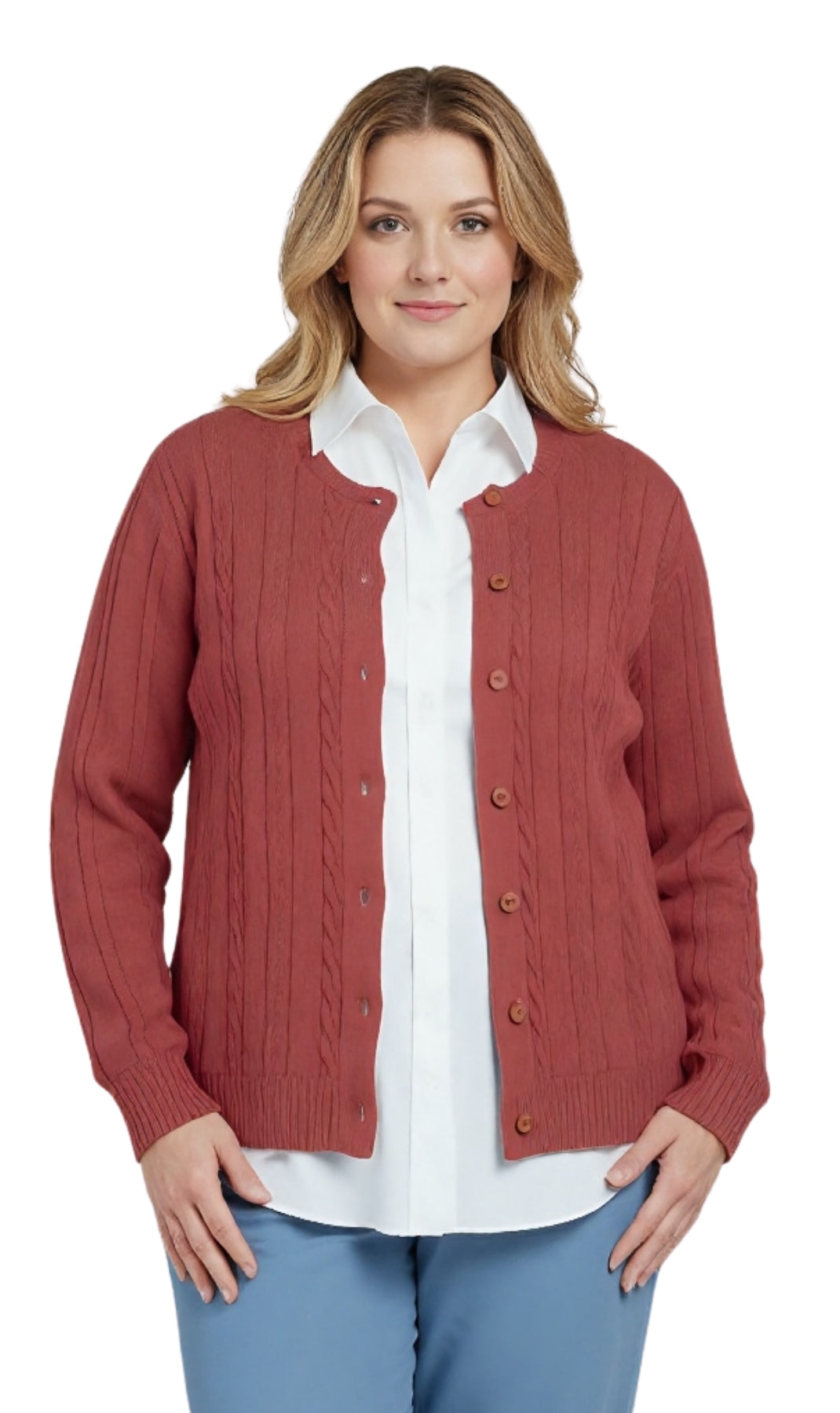 Women's Classic Button Front Cable Knit Cardigan — Soft Acrylic