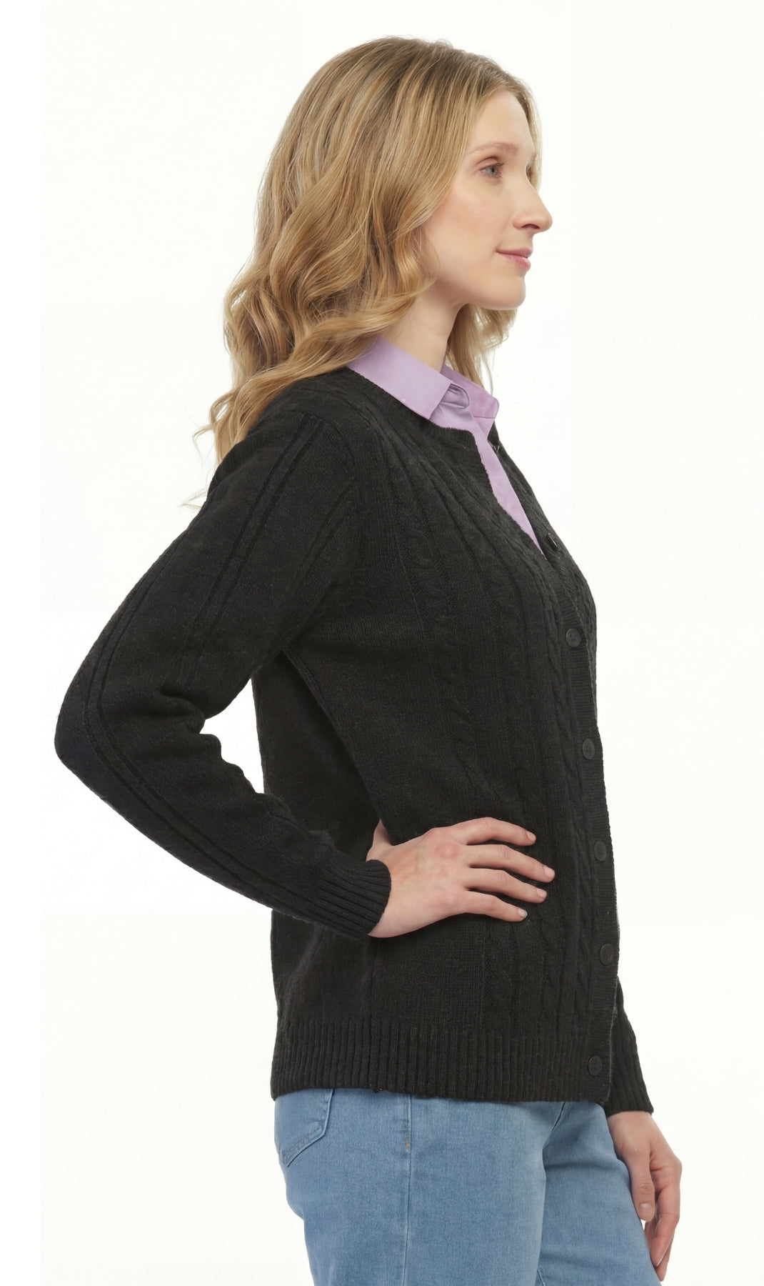 Women's Classic Button Front Cable Knit Cardigan — Soft Acrylic