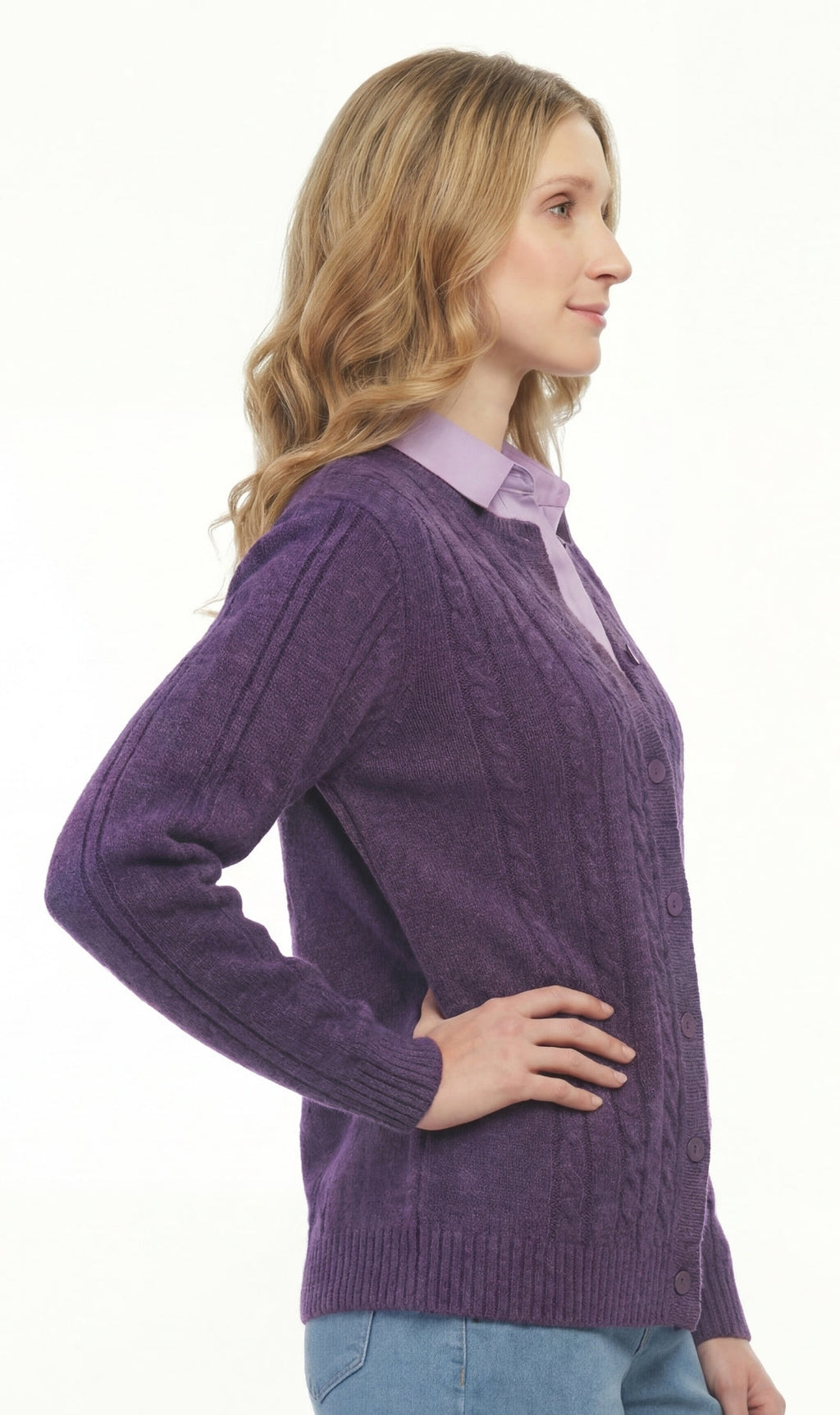 Women's Classic Button Front Cable Knit Cardigan — Soft Acrylic