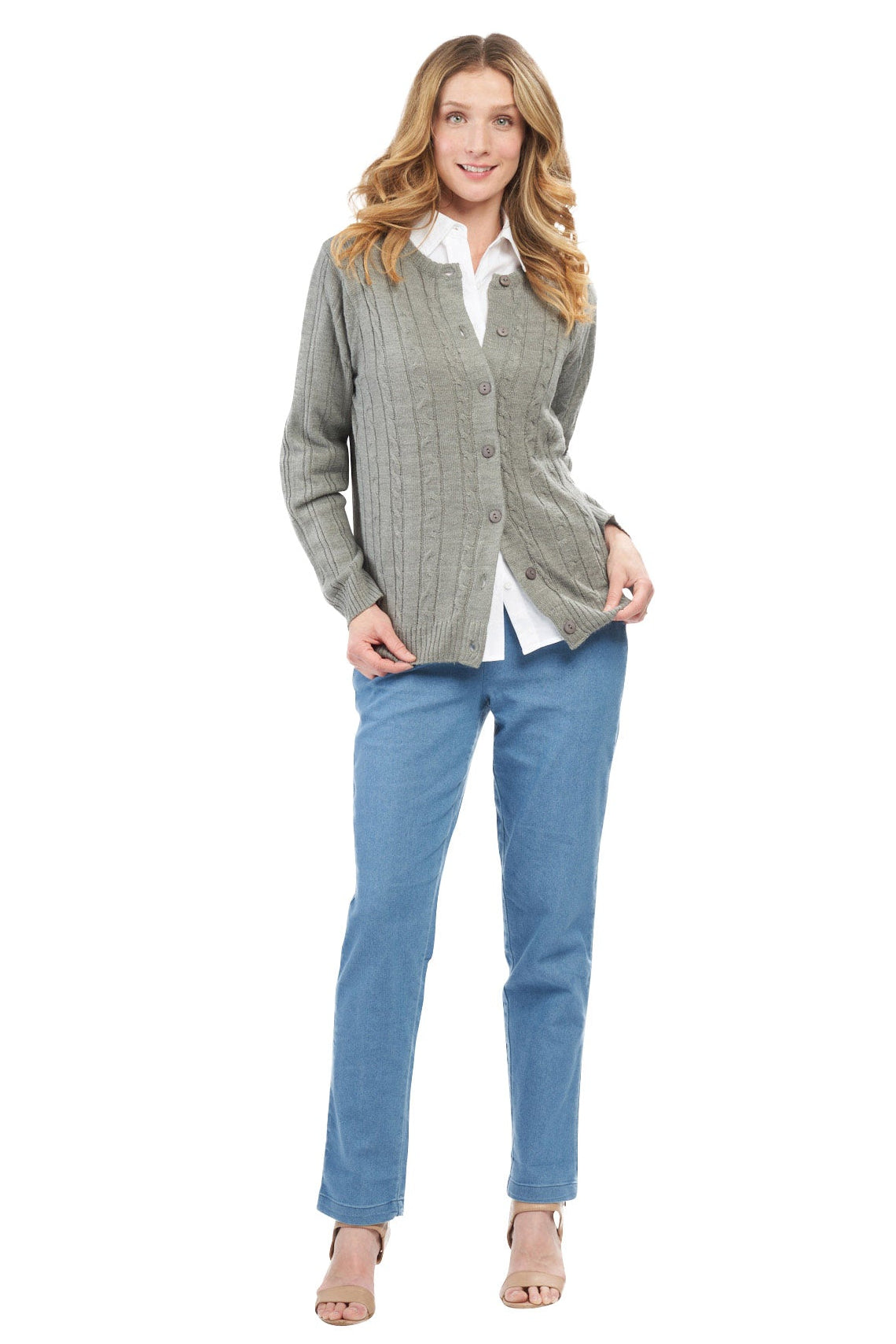 Women's Classic Button Front Cable Knit Cardigan — Soft Acrylic