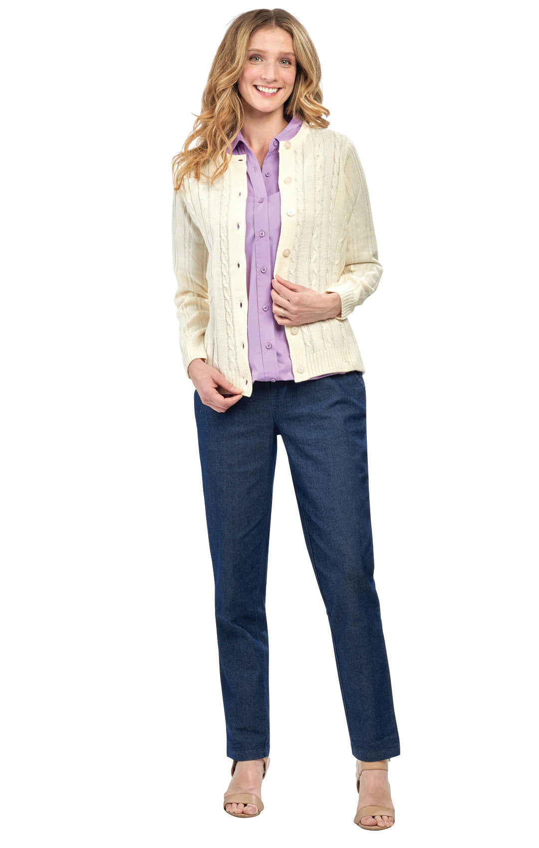Women's Classic Button Front Cable Knit Cardigan — Soft Acrylic