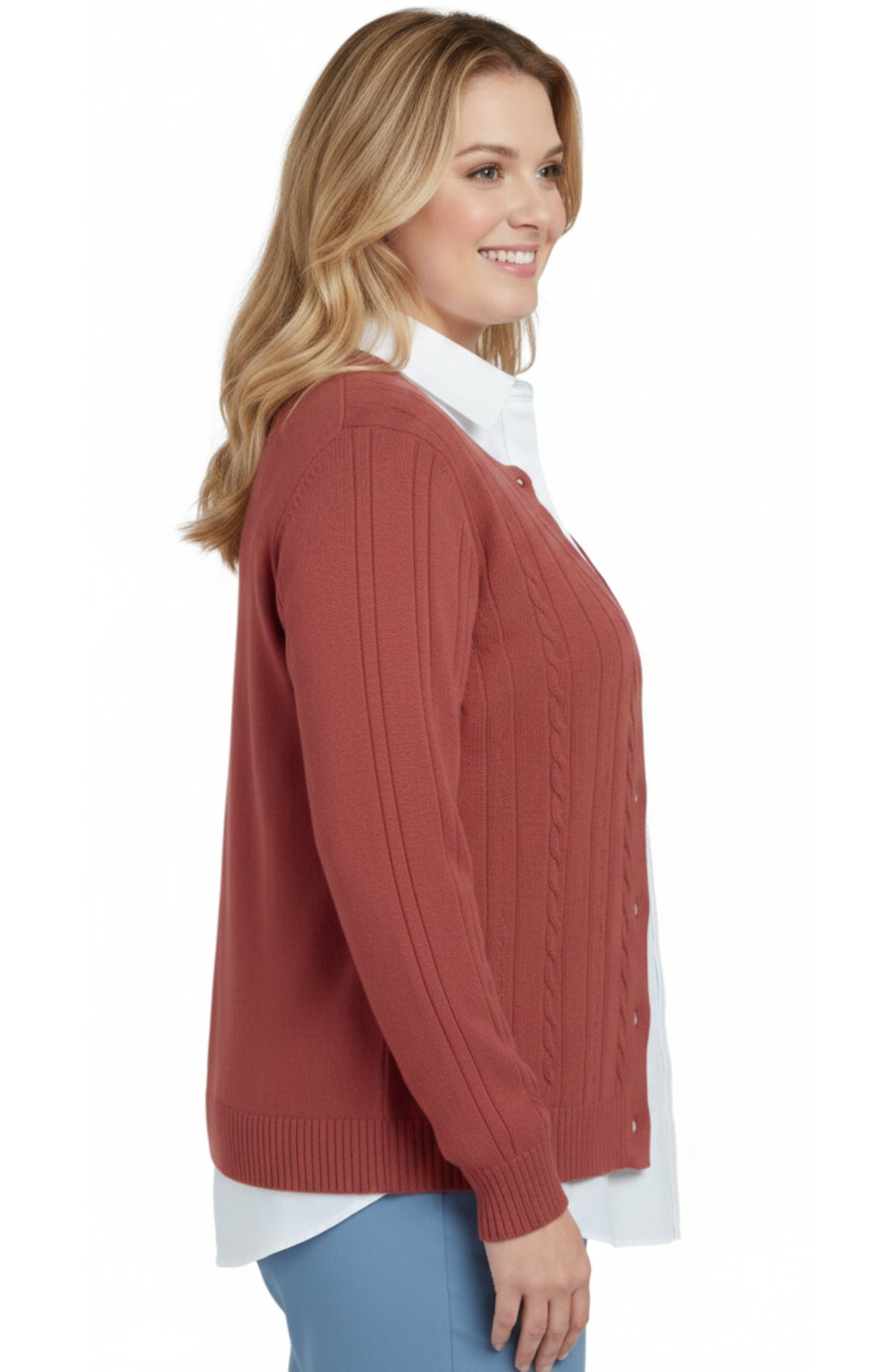 Women's Classic Button Front Cable Knit Cardigan — Soft Acrylic