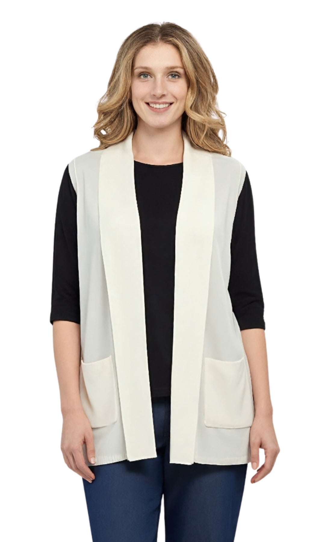 Women's Sleeveless Open Front Shawl Collar Vest — Soft Knit