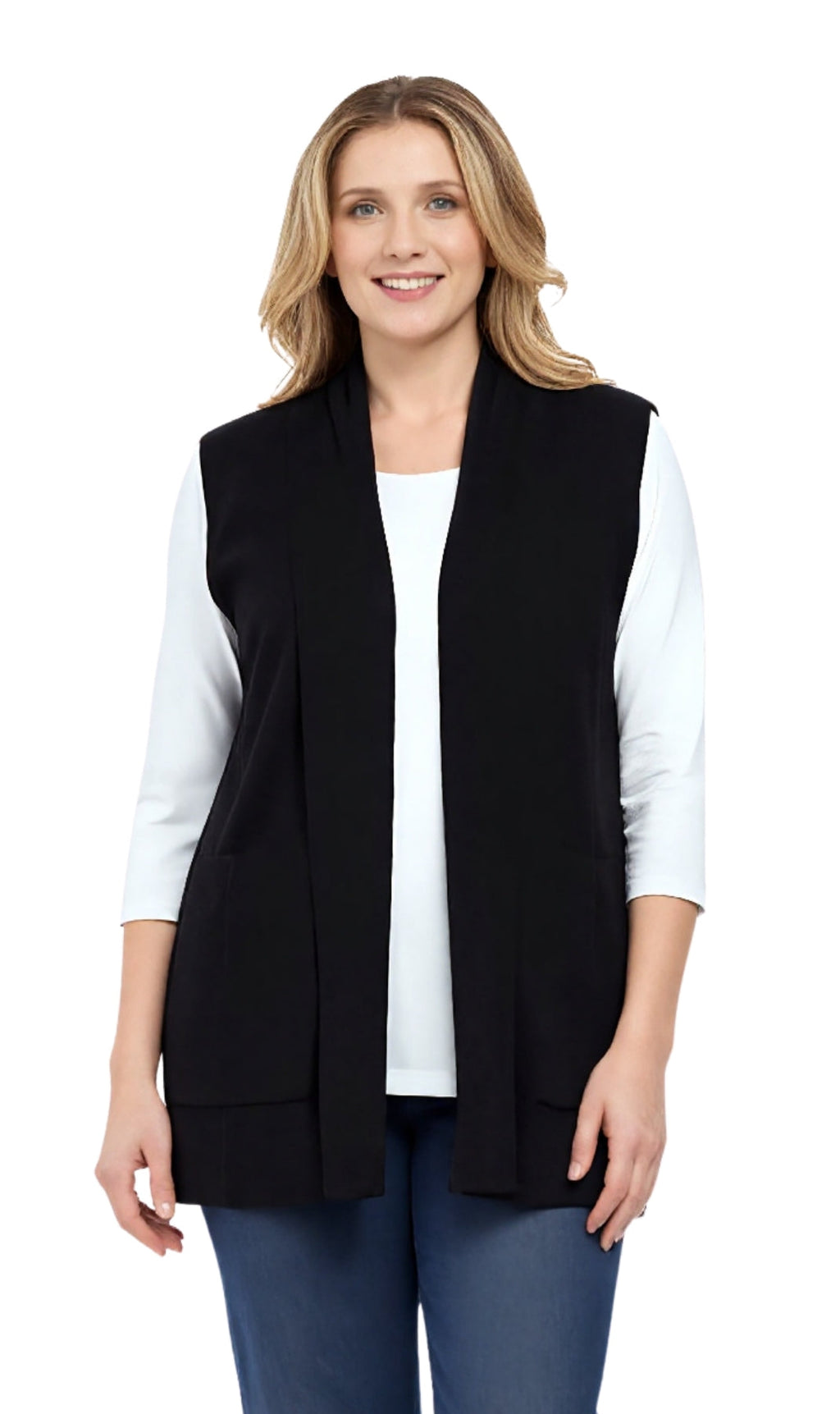 Women's Sleeveless Open Front Shawl Collar Vest — Soft Knit
