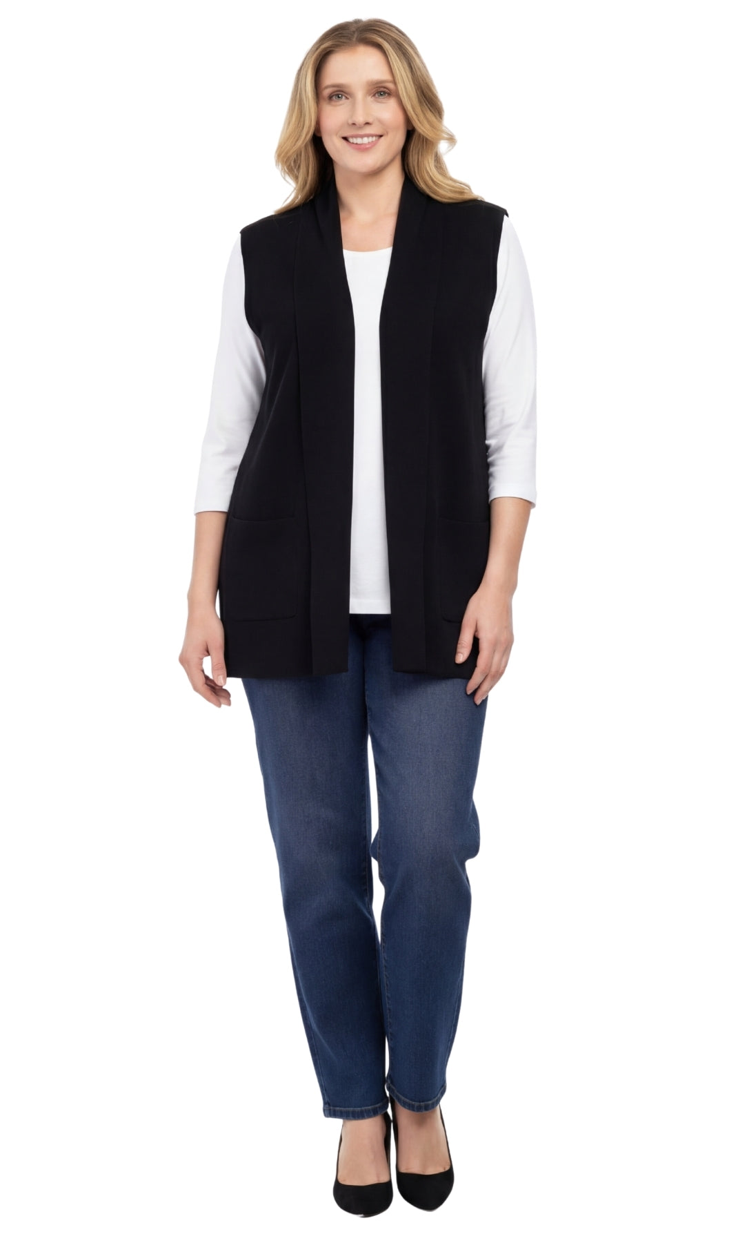 Women's Sleeveless Open Front Shawl Collar Vest — Soft Knit