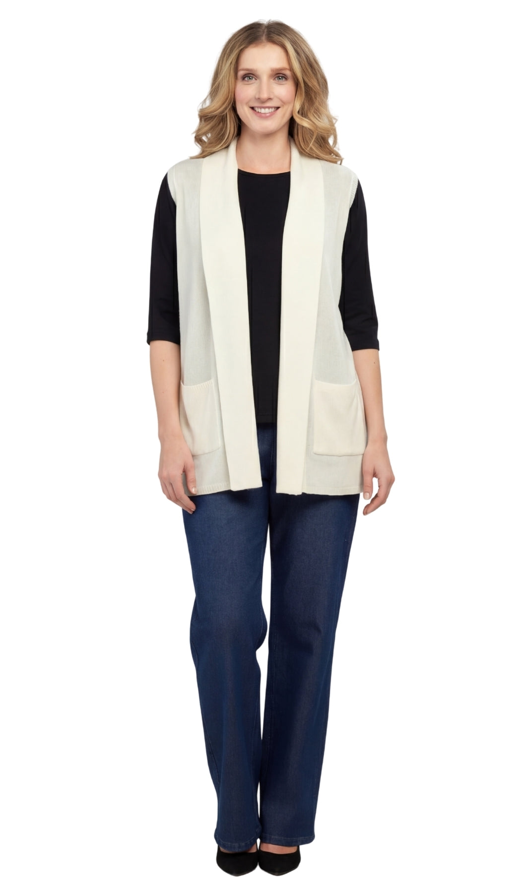 Women's Sleeveless Open Front Shawl Collar Vest — Soft Knit