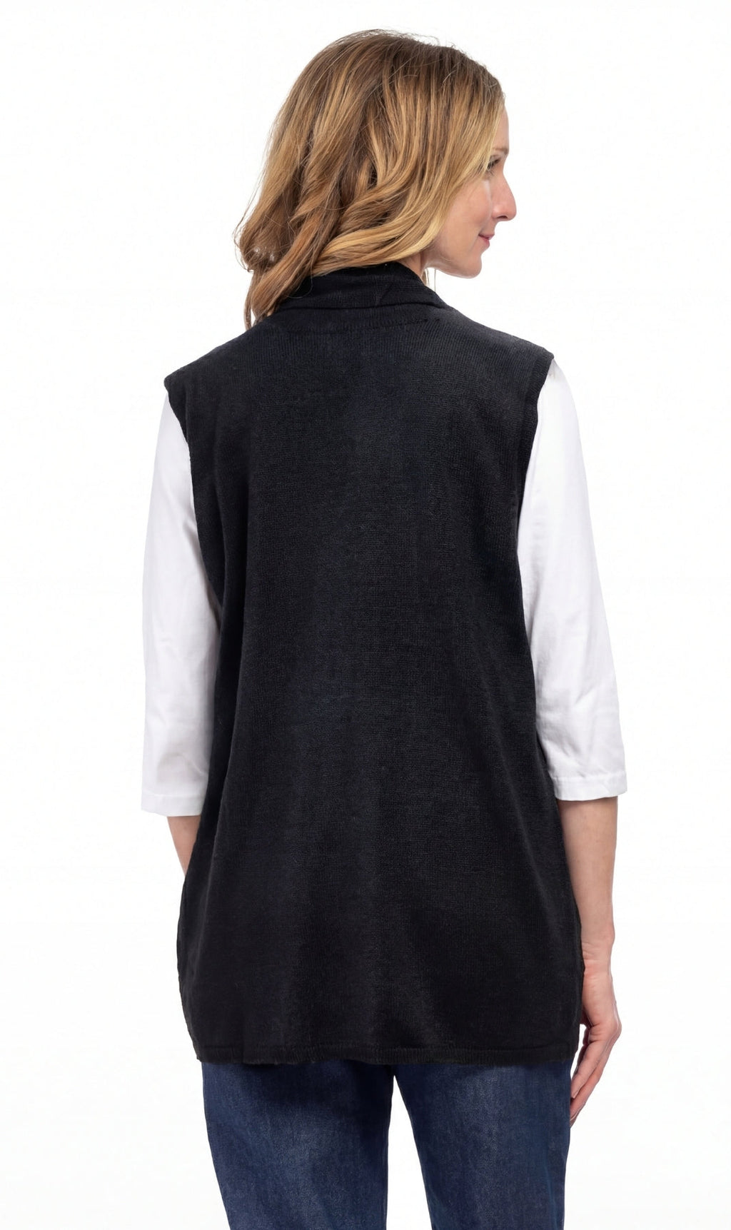 Women's Sleeveless Open Front Shawl Collar Vest — Soft Knit