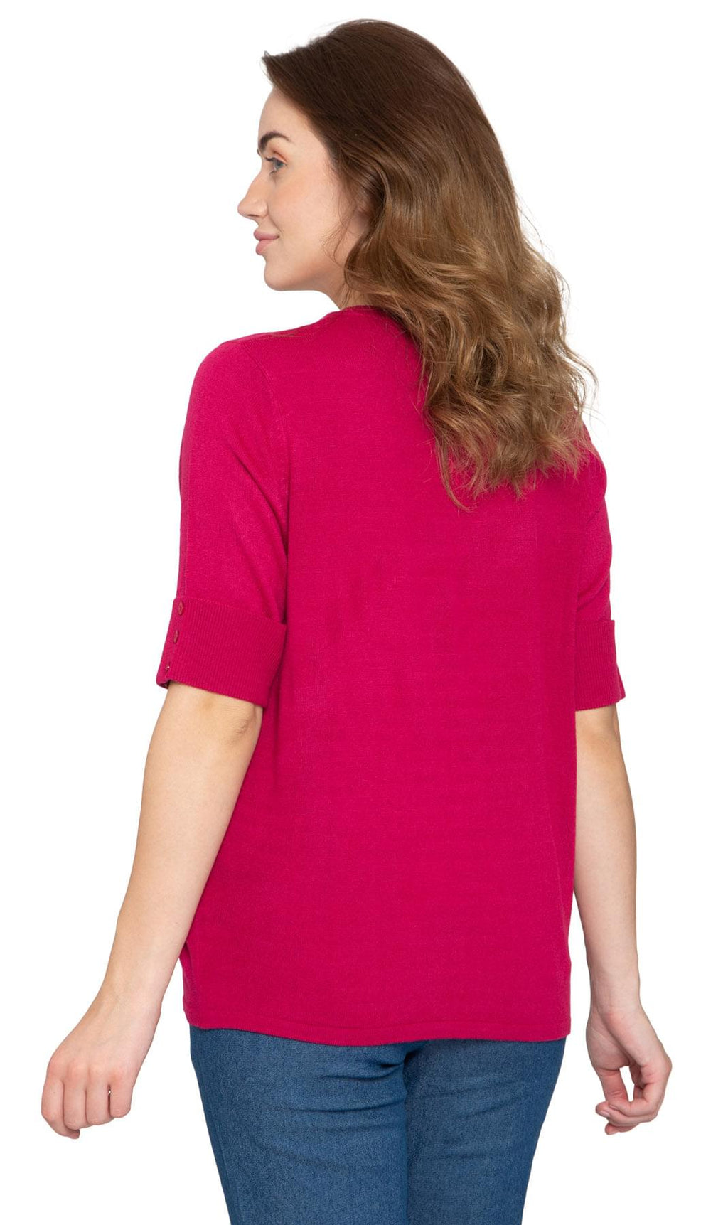 Women's Button Front Cardigan with Elbow Cuff Detail — Soft Knit