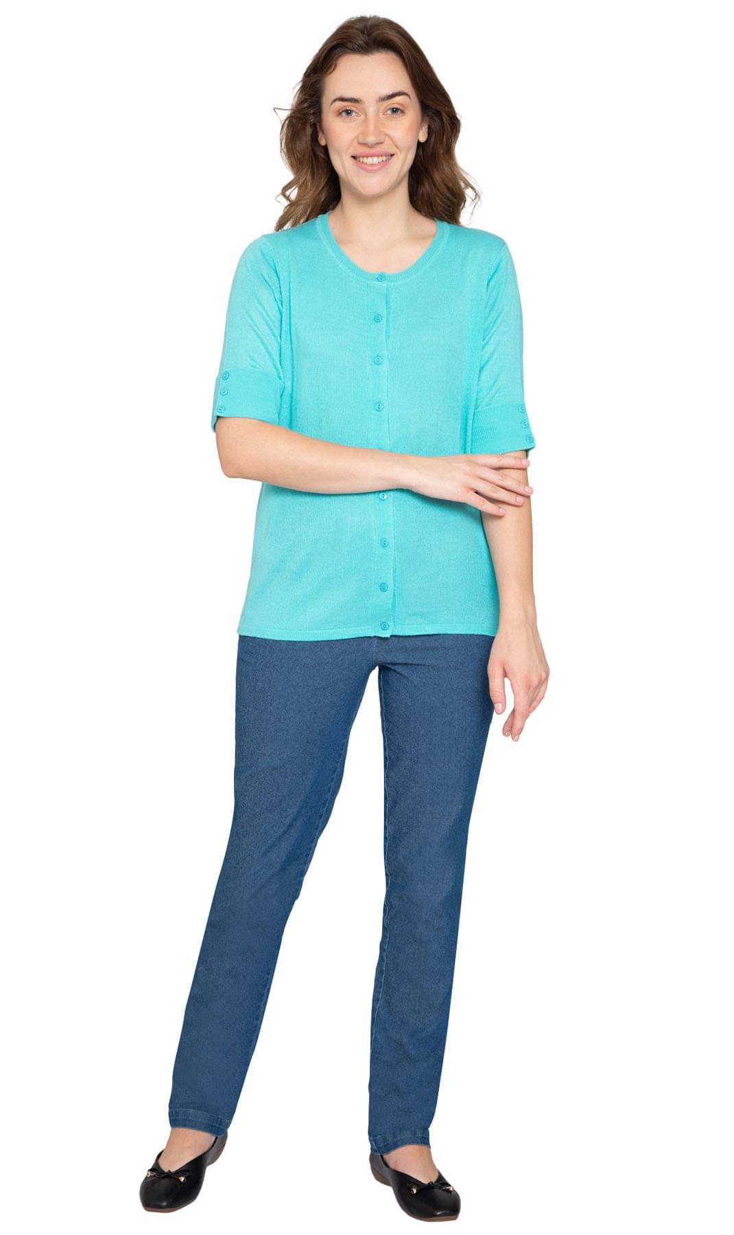 Women's Button Front Cardigan with Elbow Cuff Detail — Soft Knit