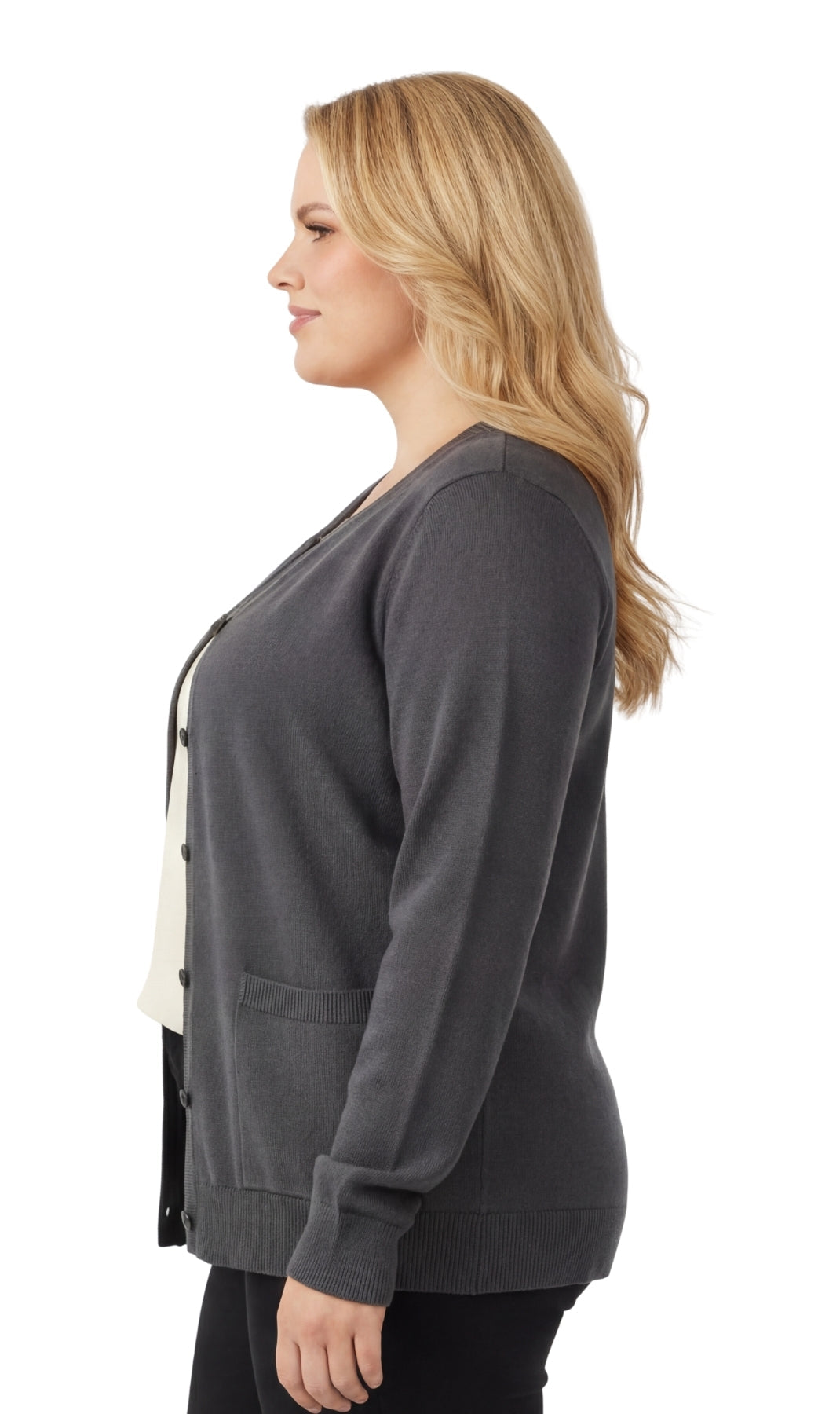 Women's Button Front Cardigan Crewneck Sweater with Pockets — Cotton Soft