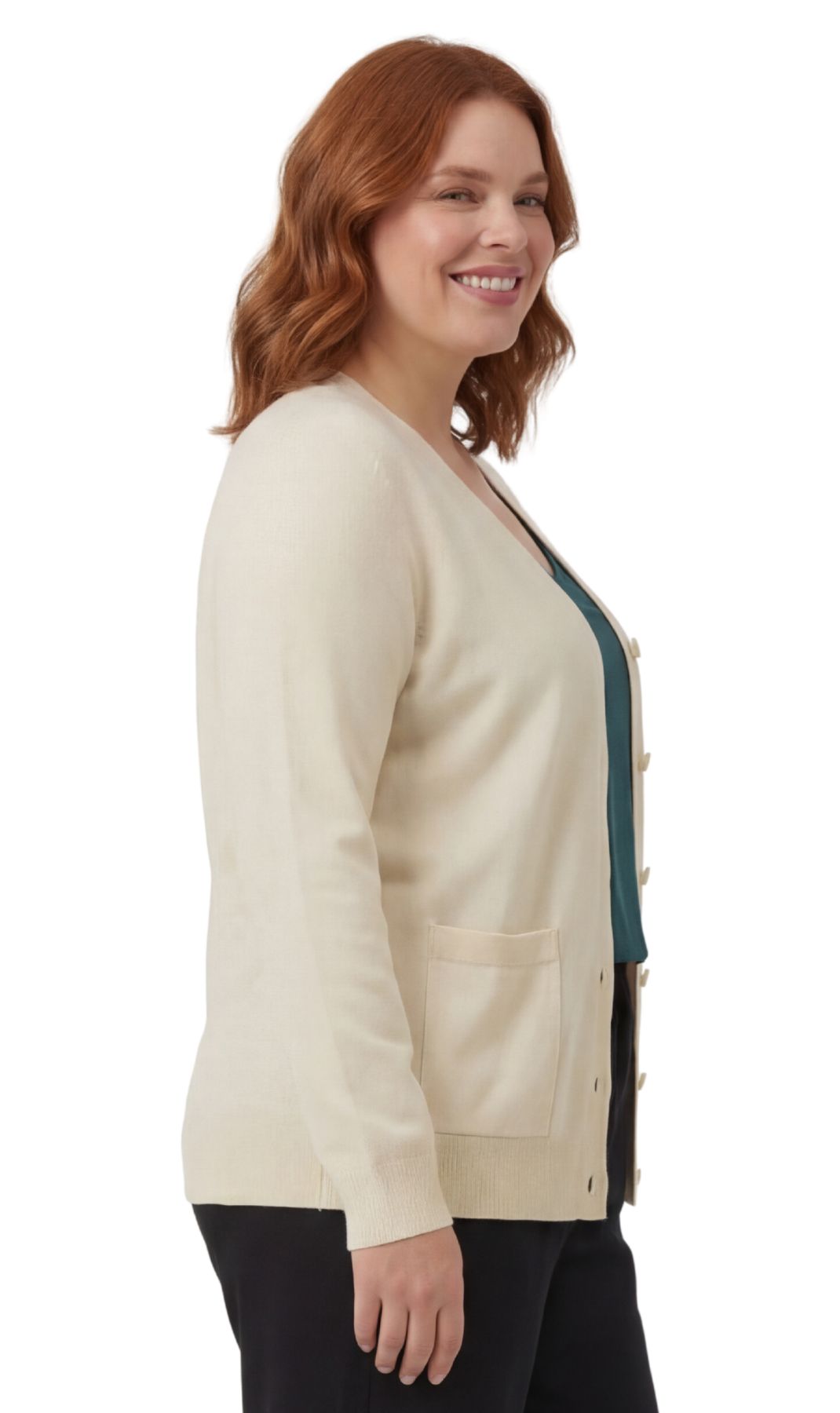 Women's Button Front Cardigan Crewneck Sweater with Pockets — Cotton Soft