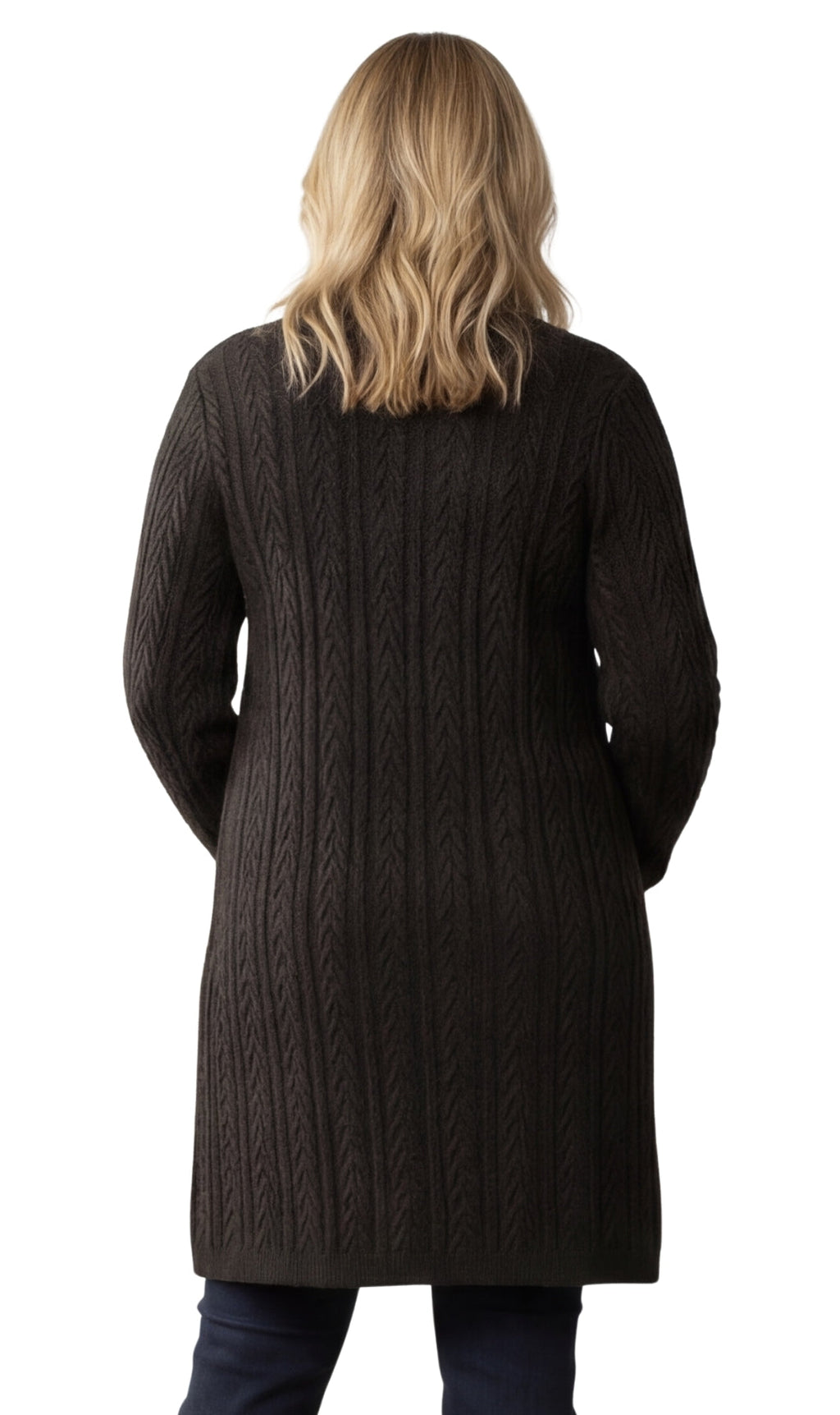Women's Cable Knit Duster Cardigan with Pockets — Open Front Longline