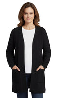 Women's Cable Knit Duster Cardigan with Pockets — Open Front Longline