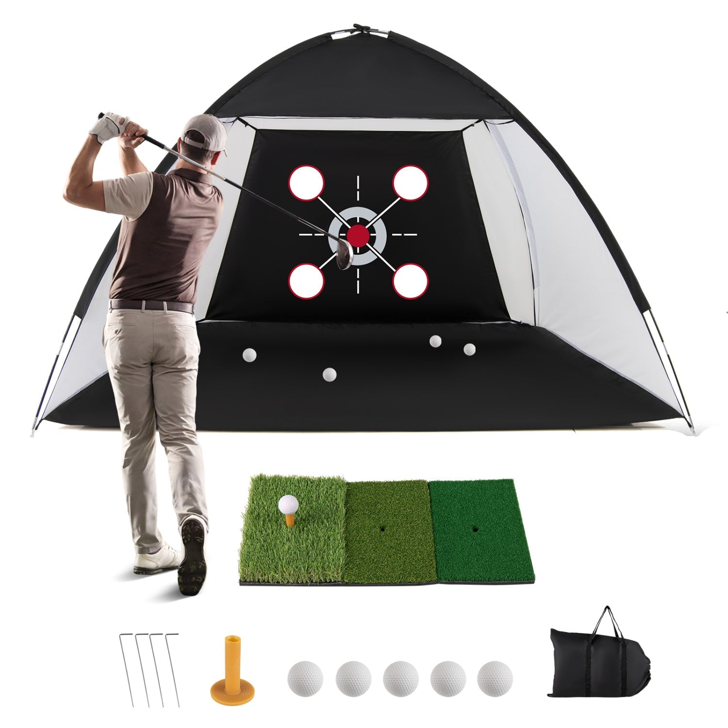 Golf Practice Net 10.3x6.5ft with Foldable Tri-Turf Mat