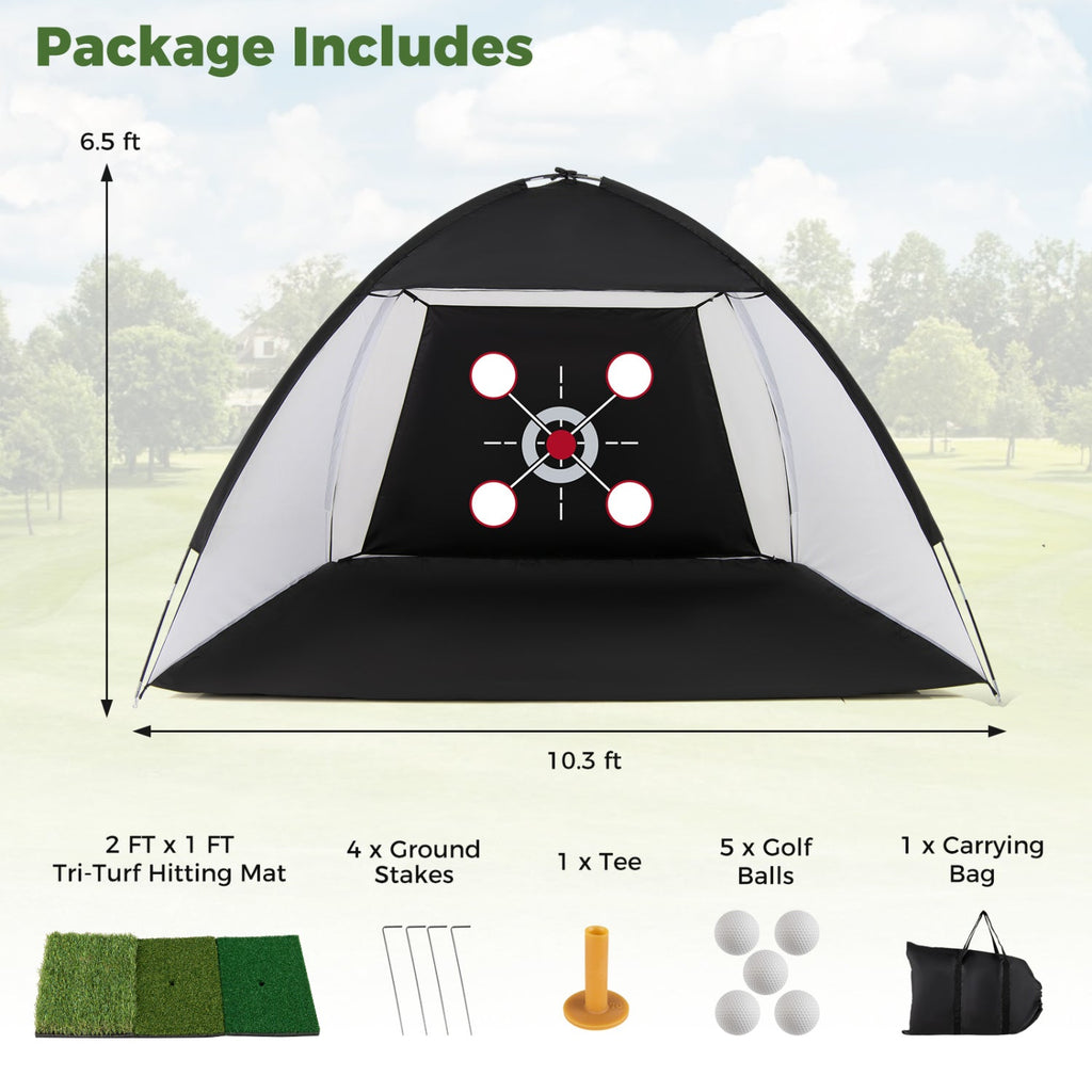 Golf Practice Net 10.3x6.5ft with Foldable Tri-Turf Mat