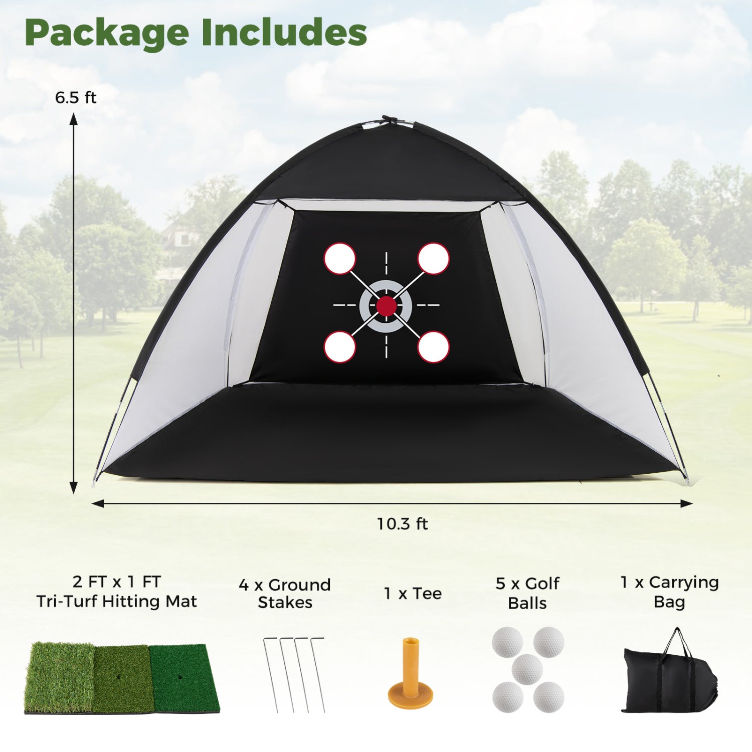 Golf Practice Net 10.3x6.5ft with Foldable Tri-Turf Mat