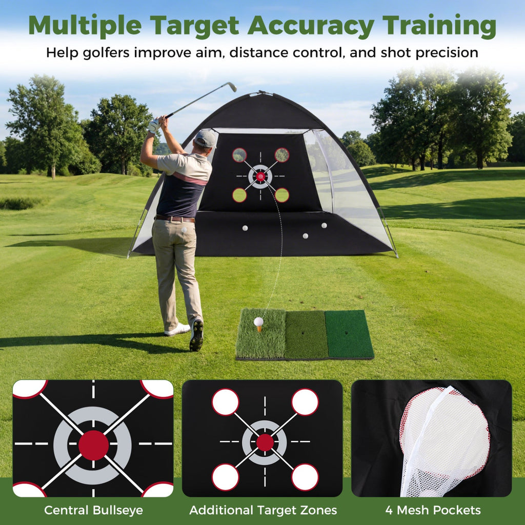 Golf Practice Net 10.3x6.5ft with Foldable Tri-Turf Mat