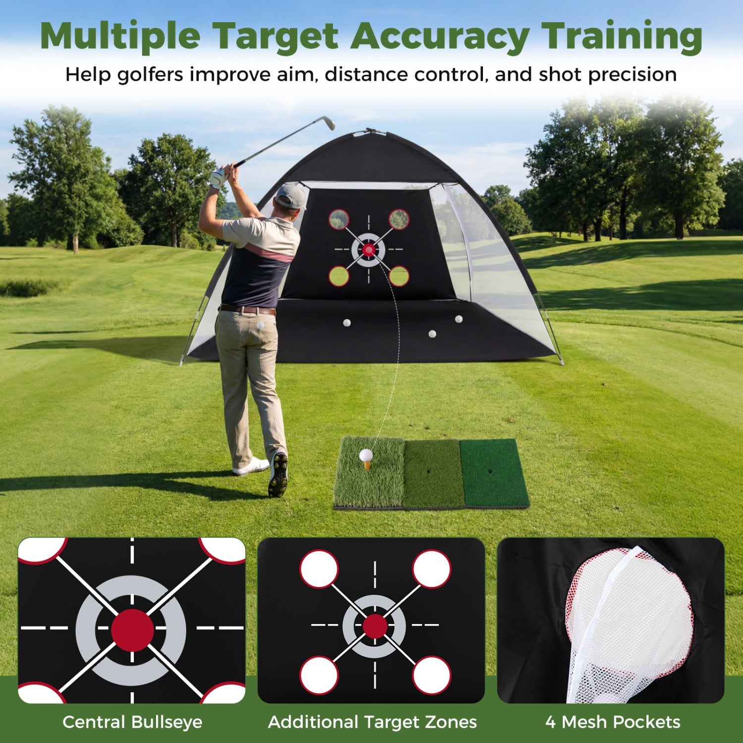 Golf Practice Net 10.3x6.5ft with Foldable Tri-Turf Mat