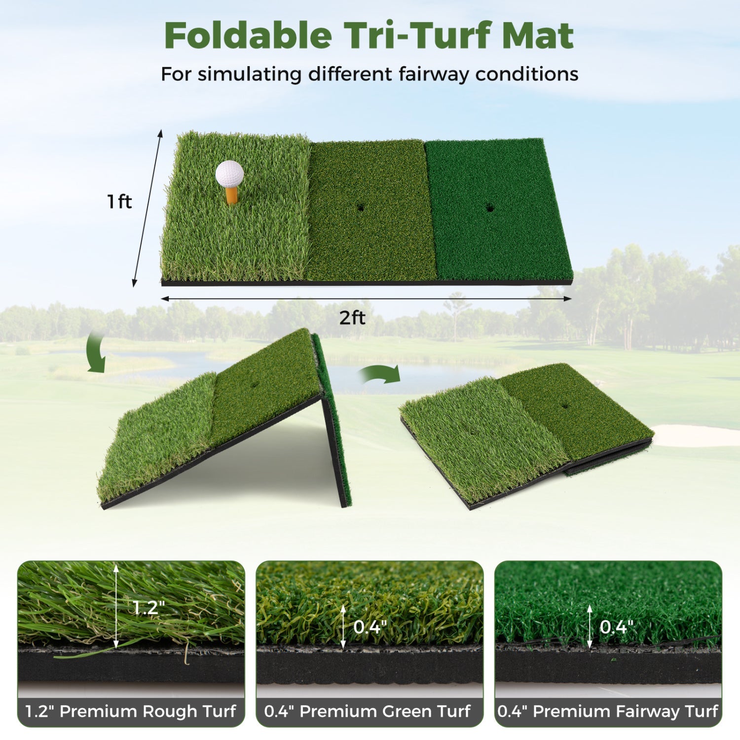 Golf Practice Net 10.3x6.5ft with Foldable Tri-Turf Mat