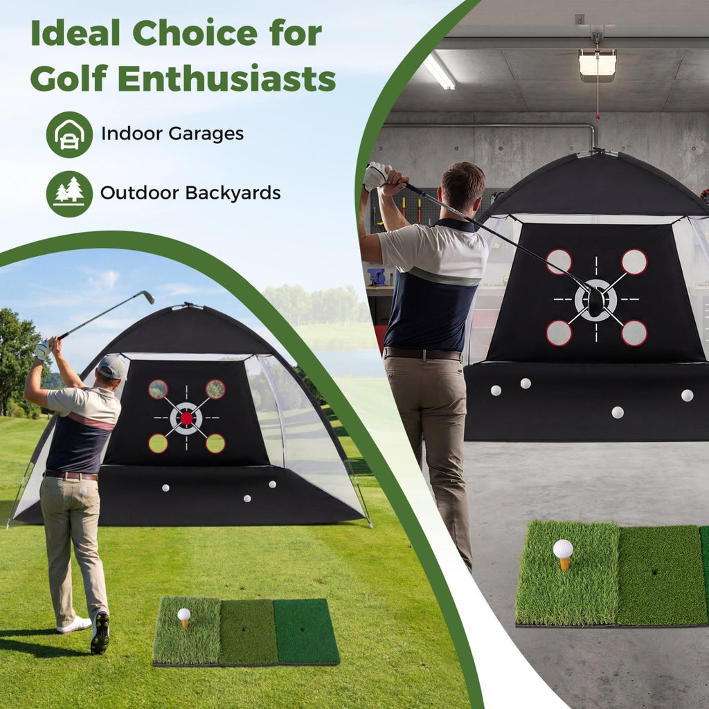 Golf Practice Net 10.3x6.5ft with Foldable Tri-Turf Mat