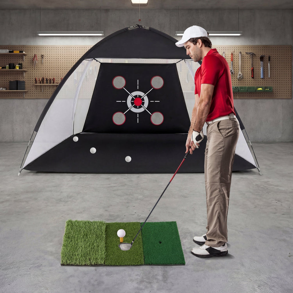 Golf Practice Net 10.3x6.5ft with Foldable Tri-Turf Mat
