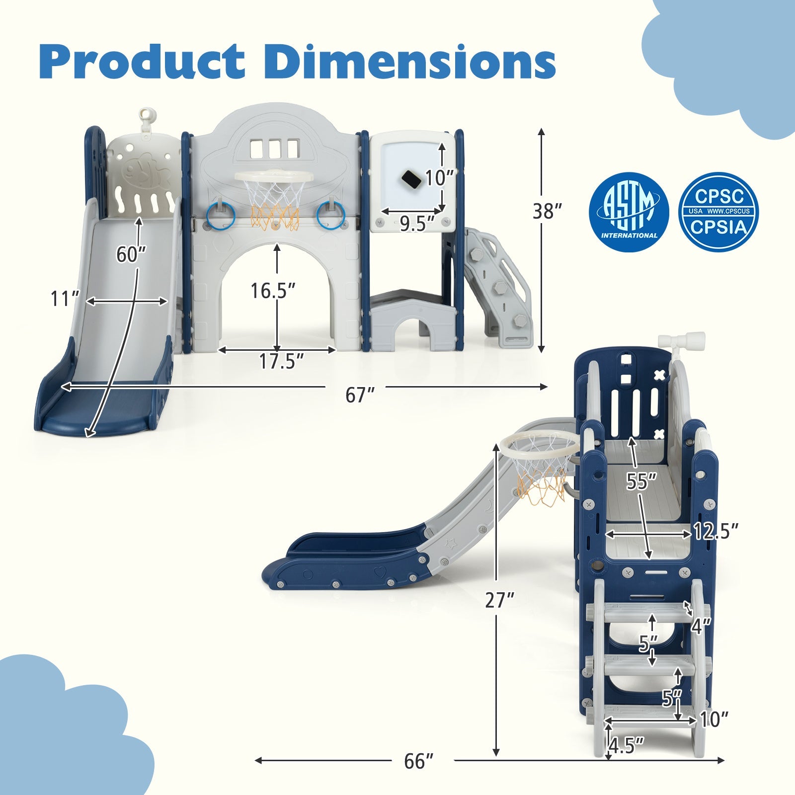 10 in 1 Toddler Slide Set Kids Slide and Climber Playset Indoor Playground