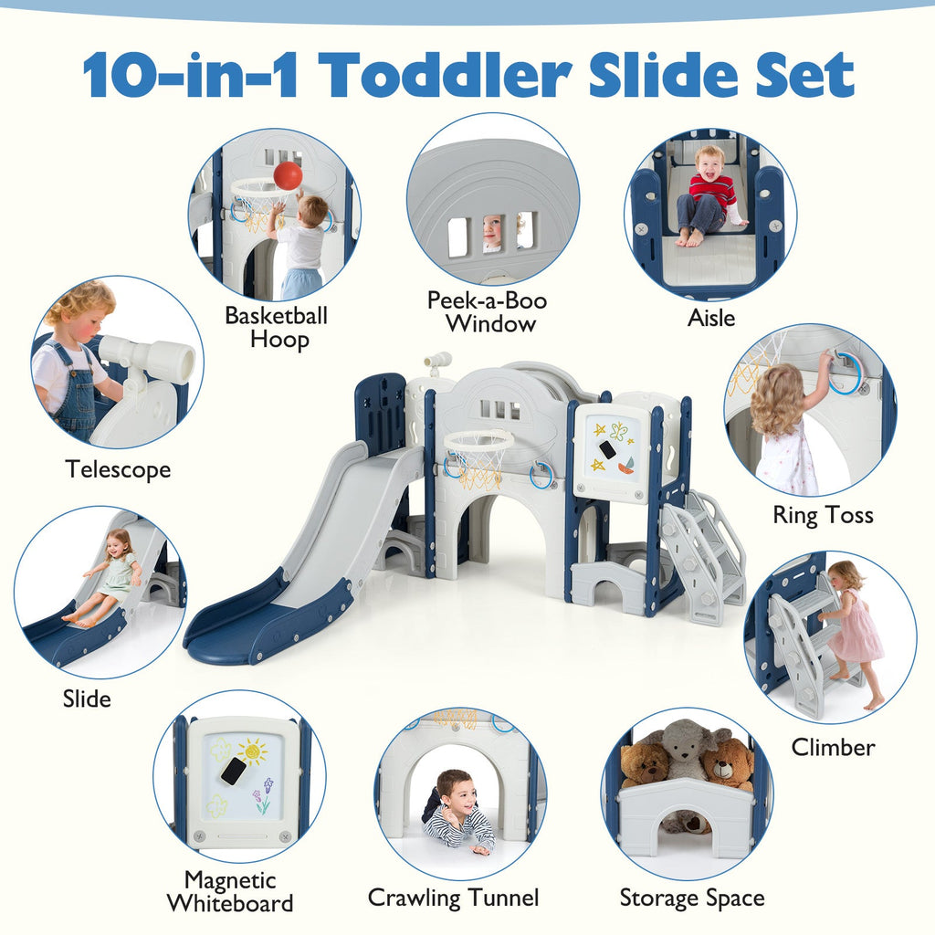 10 in 1 Toddler Slide Set Kids Slide and Climber Playset Indoor Playground