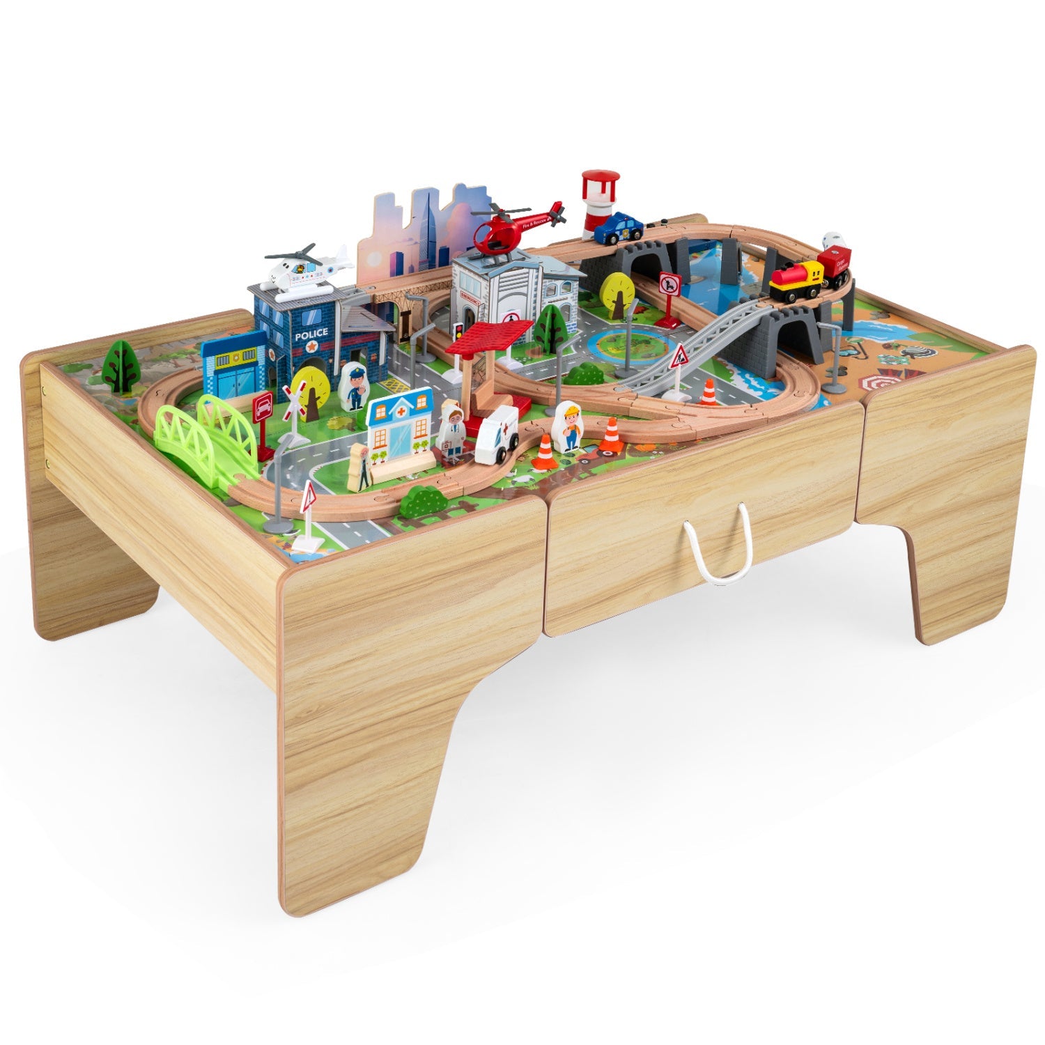 Wooden Train Table with 110 Pieces for Toddlers 3+ Years