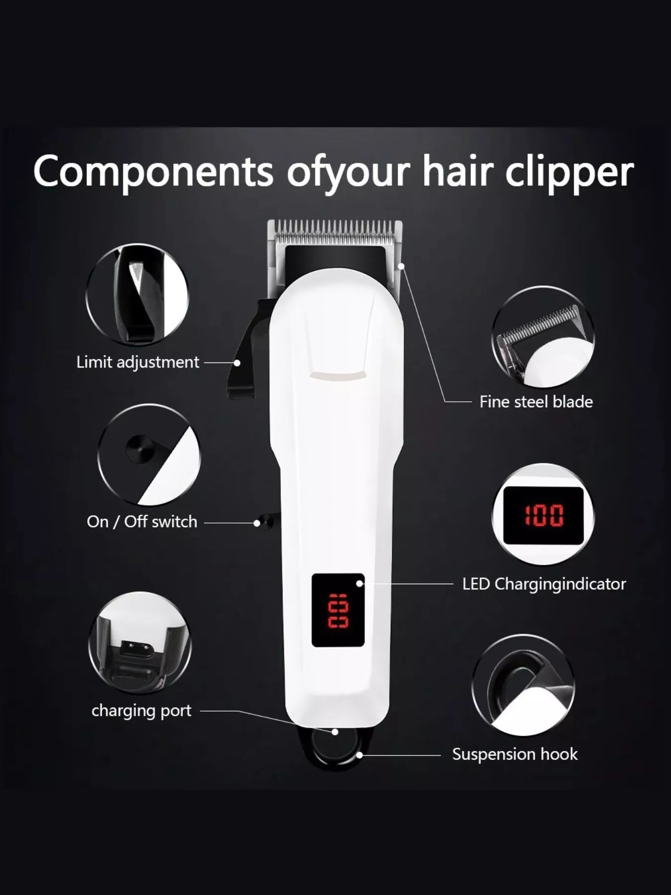 Cordless Hair Clipper with LED Display