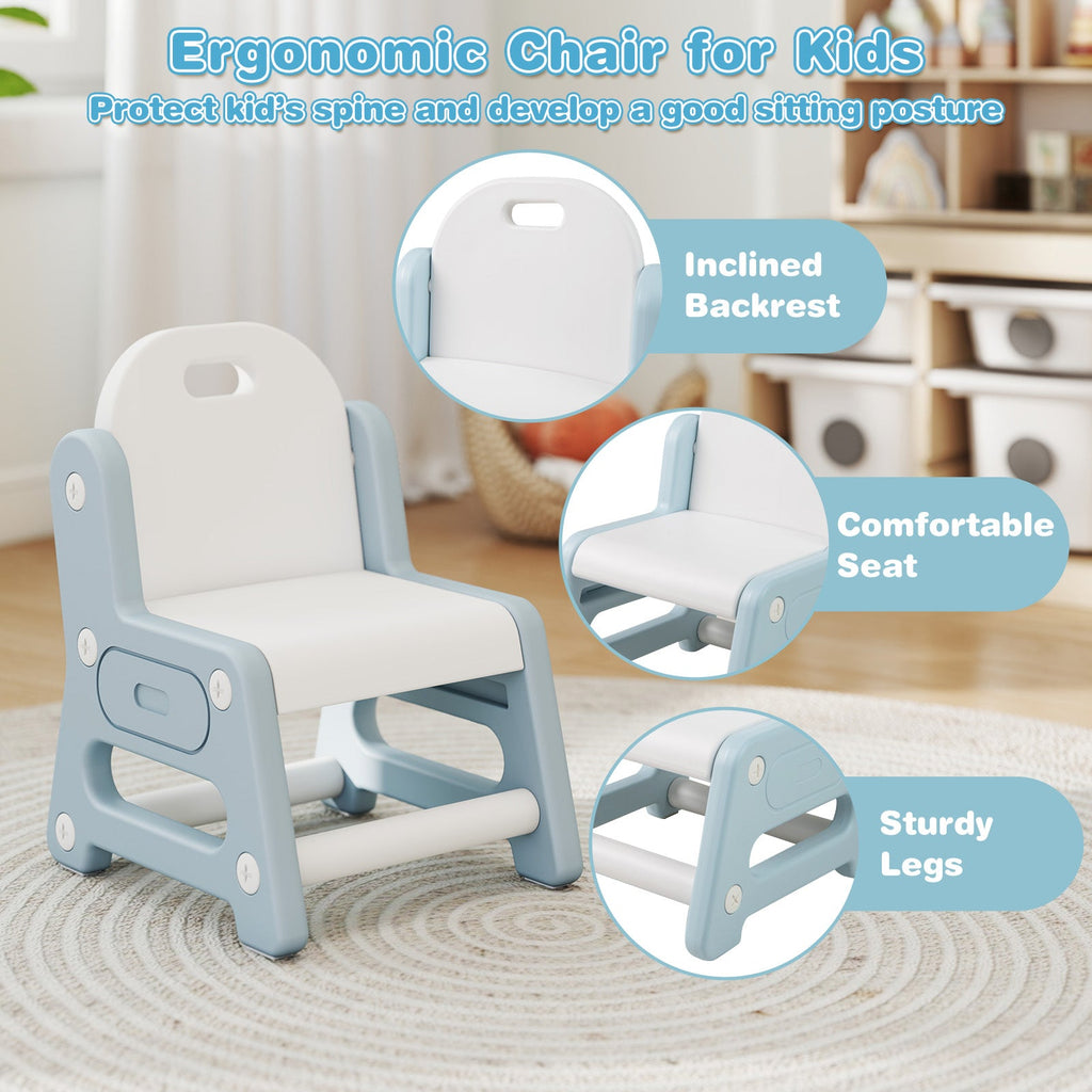 Height Adjustable Kids Table and Chair Set with Tiltable Whiteboard and Concave Shelf