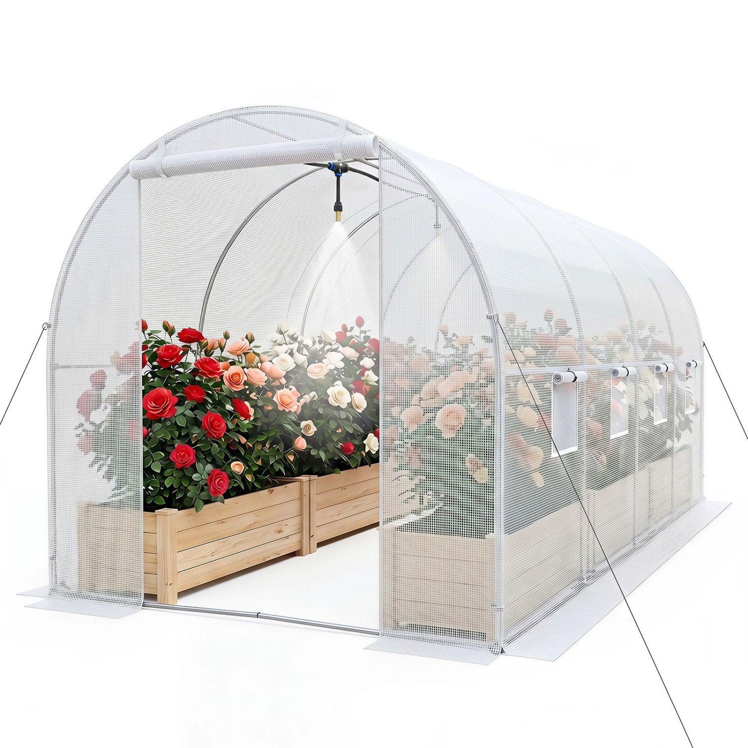 Walk-In Tunnel Greenhouse 15x7x7 ft with Watering System