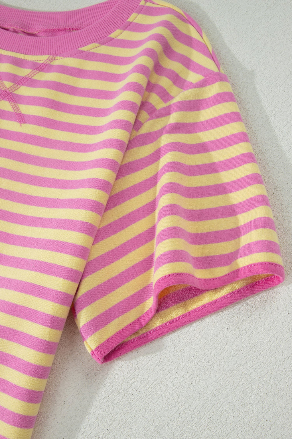 Pink Stripe Loose Short Sleeve Top and Skirt Set