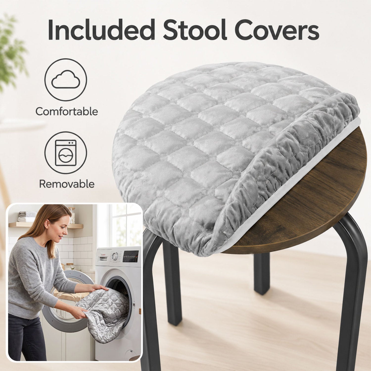 18-Inch Stackable Bar Stools with Washable Covers, Set of 6