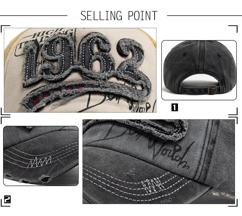 1962 Embroidery Vintage Washed Cotton Baseball Cap | Unisex Adjustable Snapback Hat